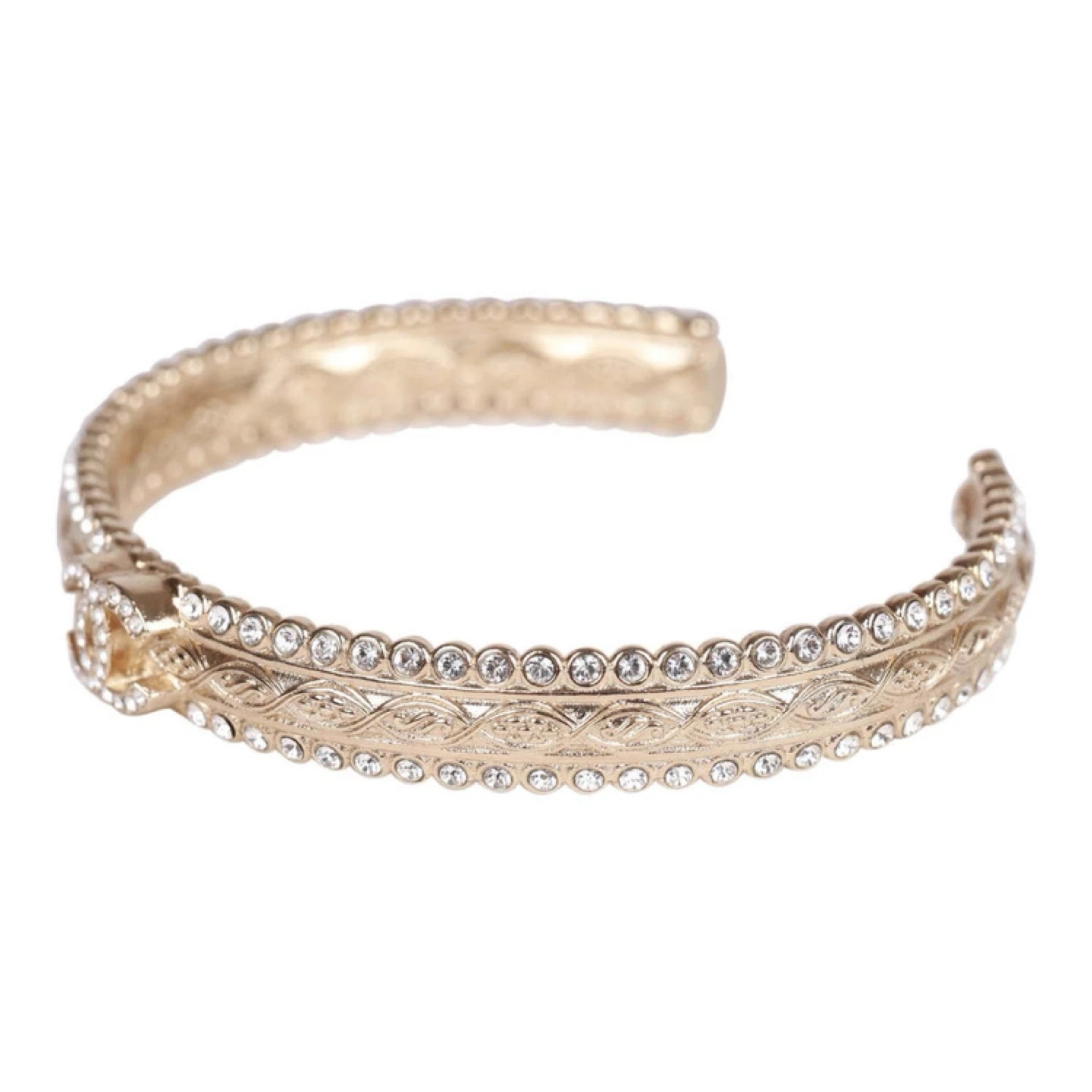 Chanel CC Logo Crystal Bangle Bracelet Gold Tone - photo 3