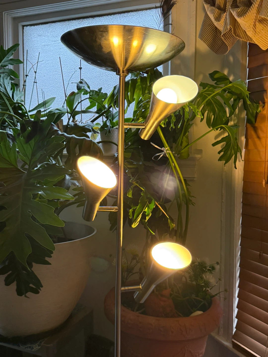 Modern Brushed Nickel 4-Light Floor Lamp with Reading Lights