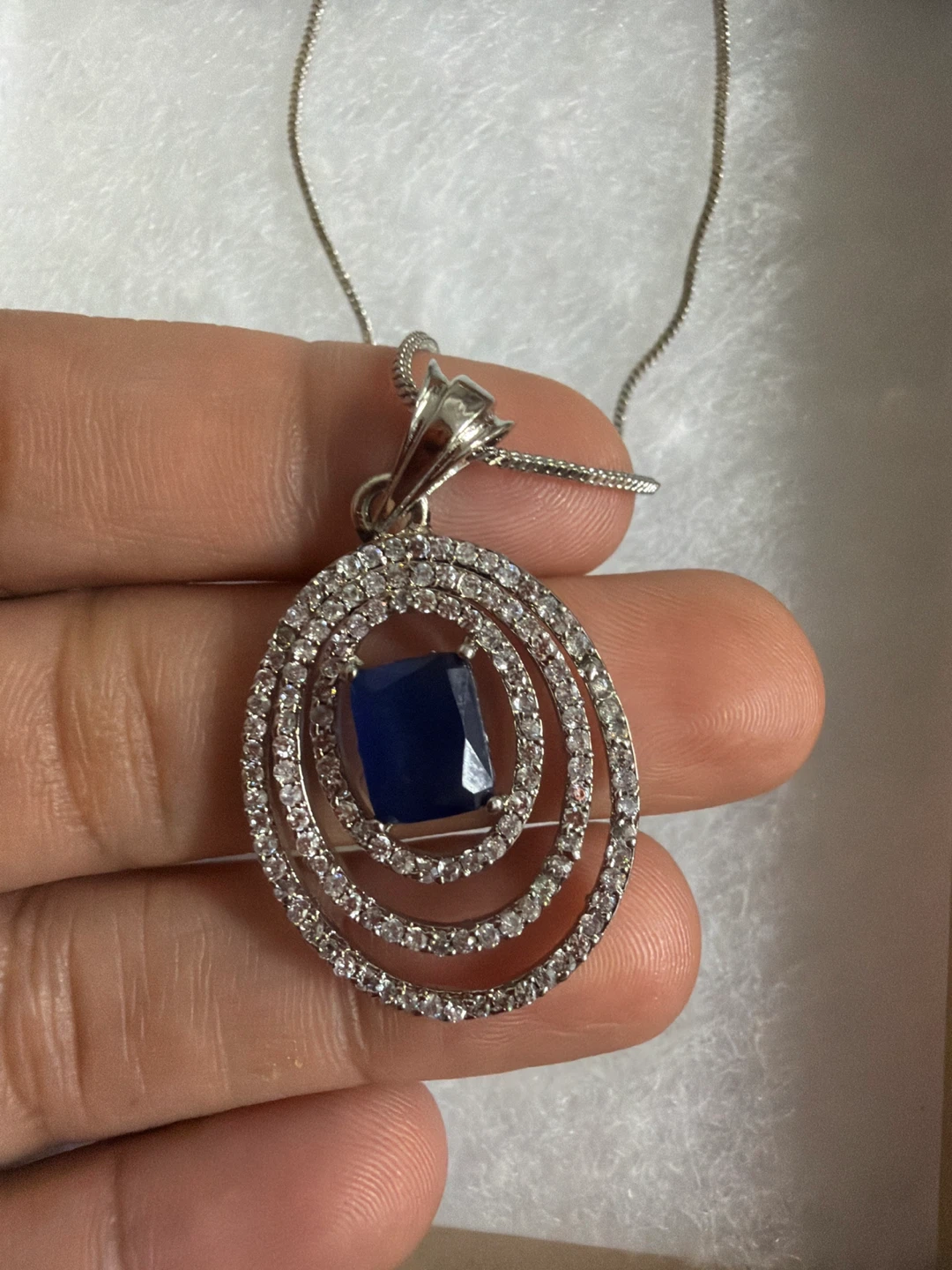 Silver Tone Necklace with Blue Stone Pendant - photo 2