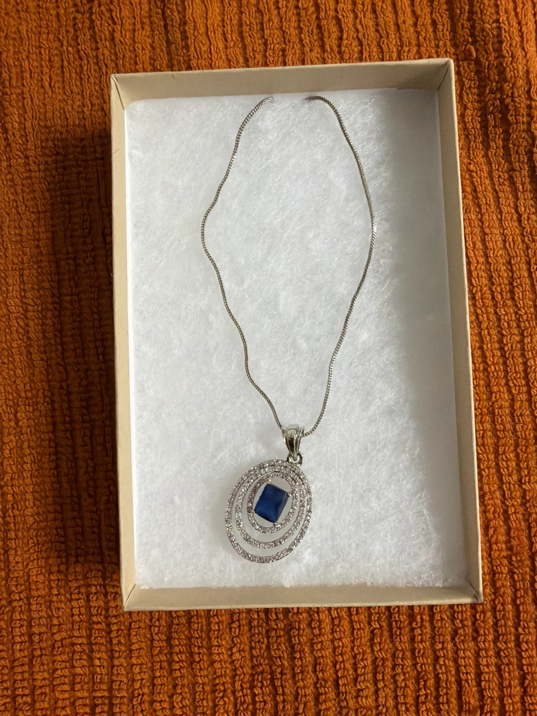Silver Tone Necklace with Blue Stone Pendant