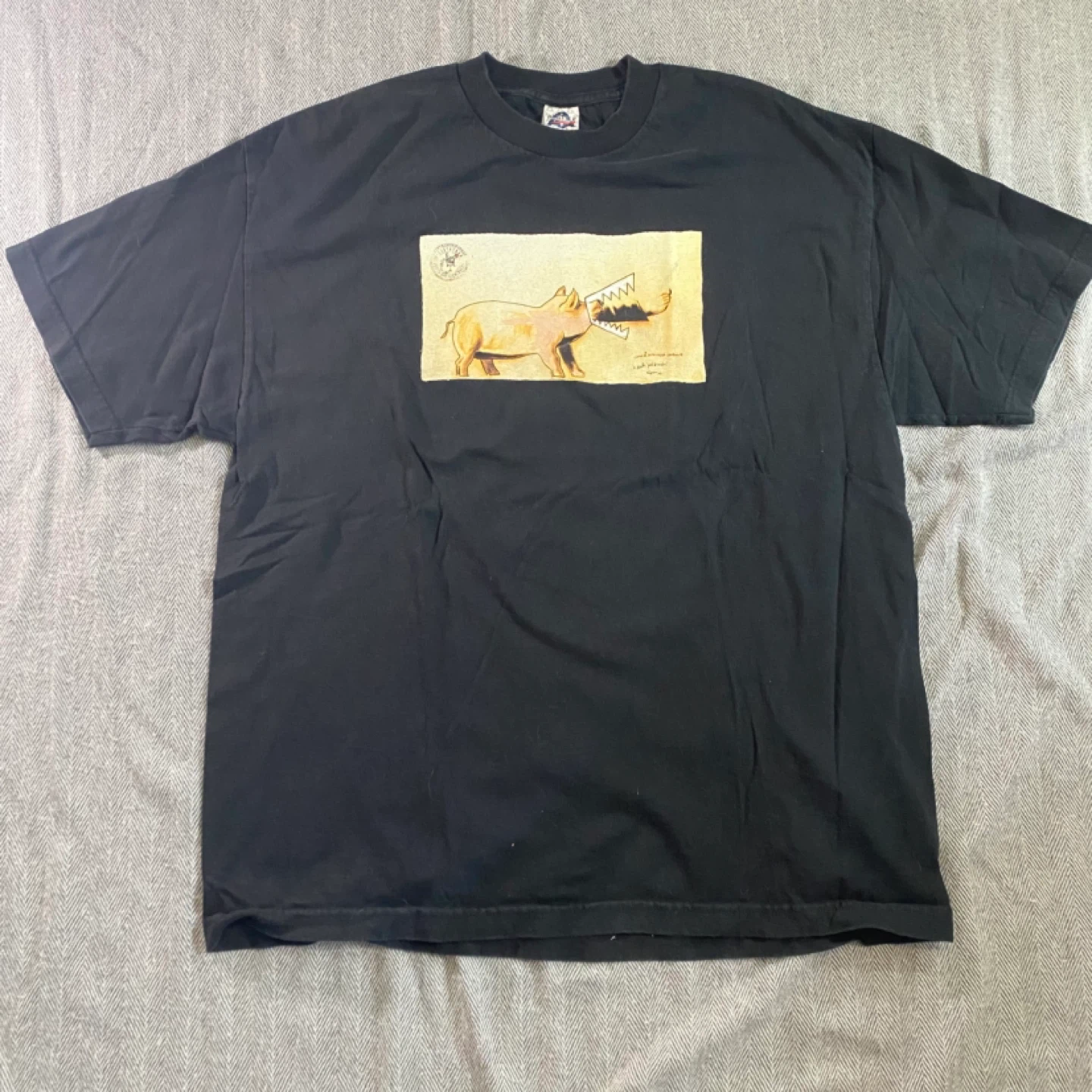 ALSTYLE Black T-Shirt with Pig Graphic XL
