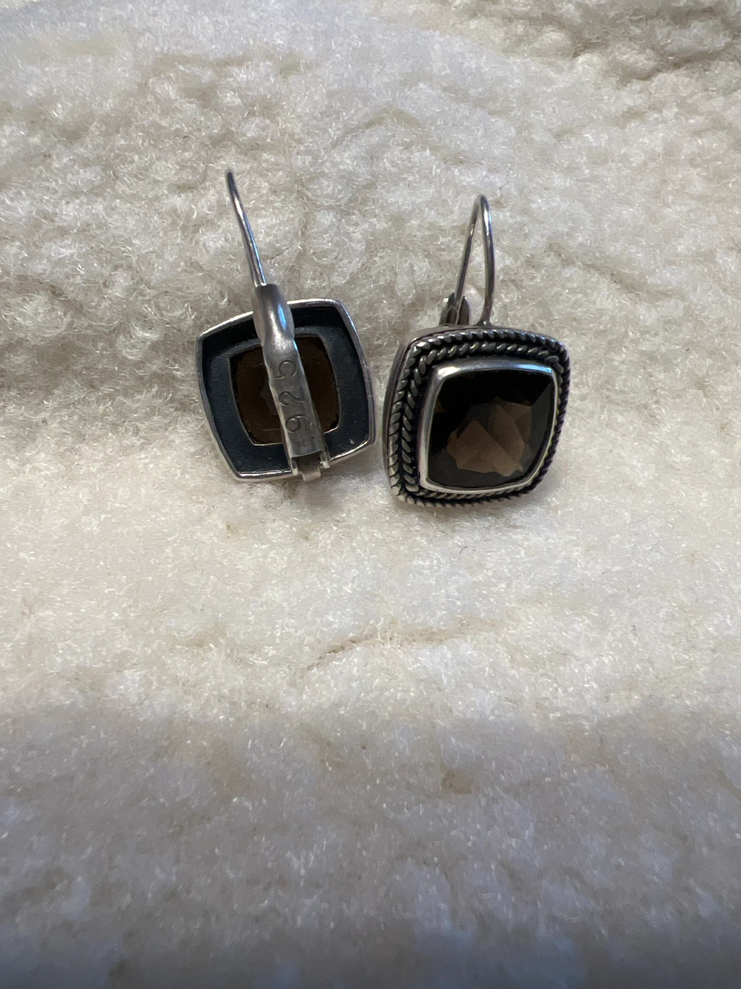 Sterling Silver Square Smoky Quartz Dangle Earrings - photo 2