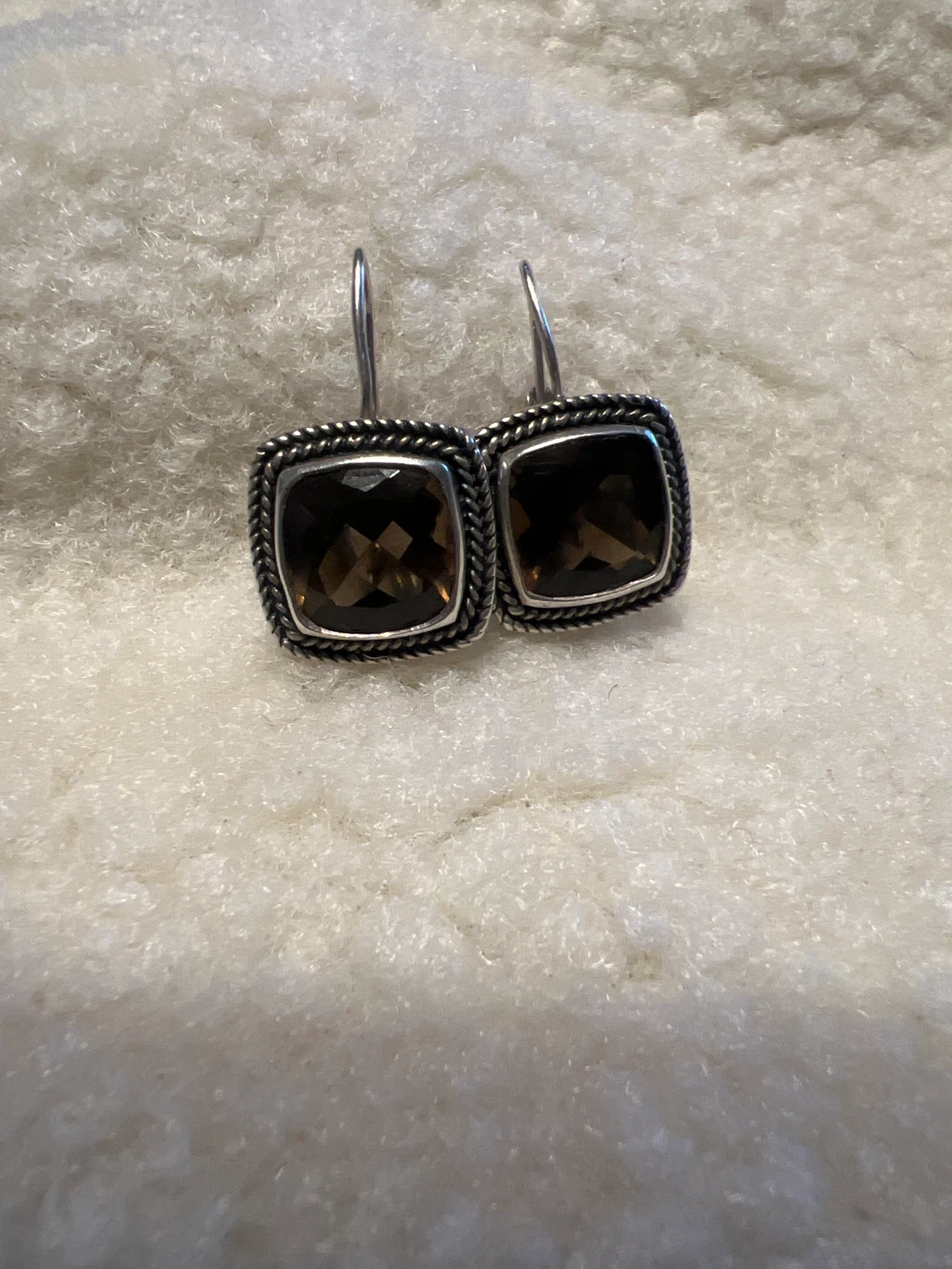 Sterling Silver Square Smoky Quartz Dangle Earrings