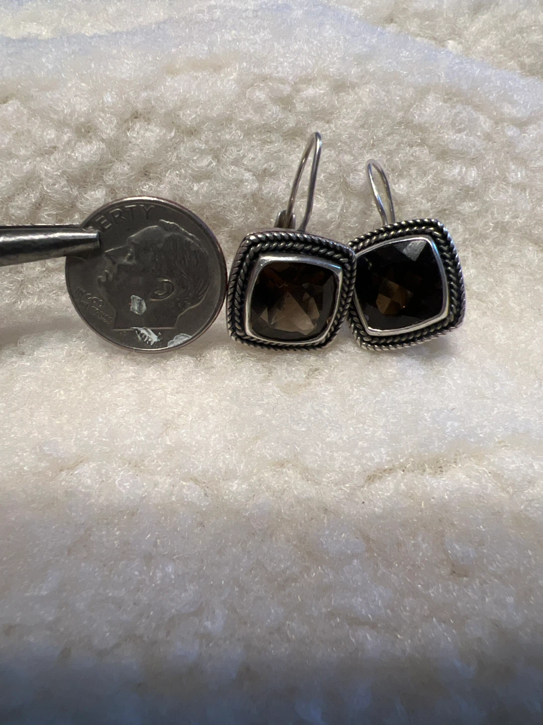 Sterling Silver Square Smoky Quartz Dangle Earrings - photo 3