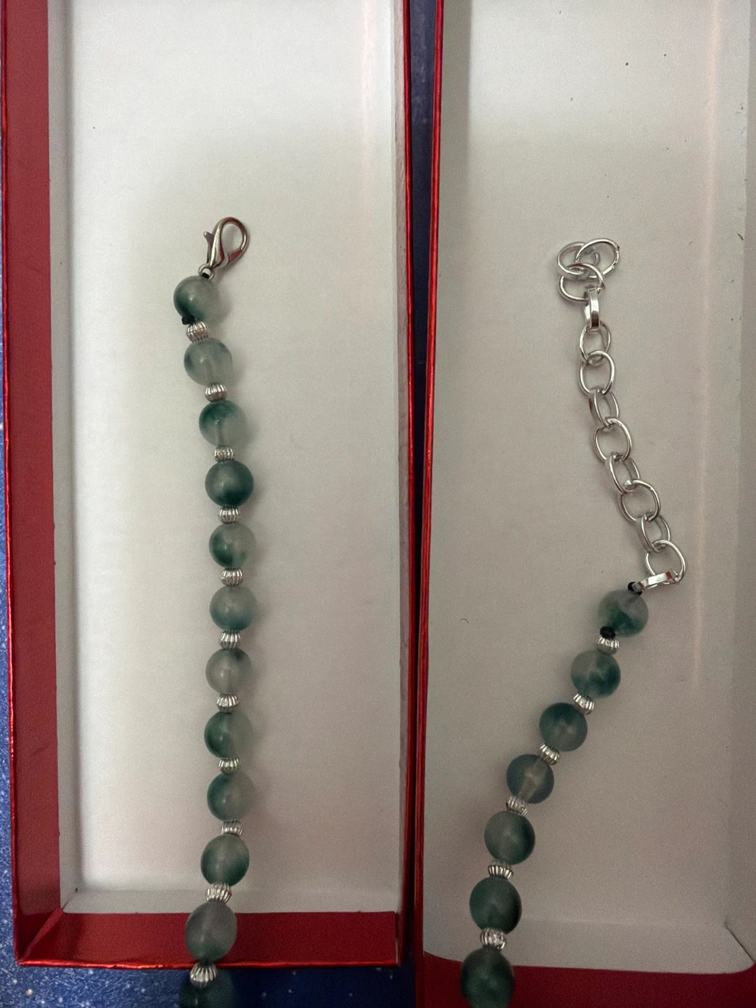 Green Beaded Necklace with Silver Chain - photo 3