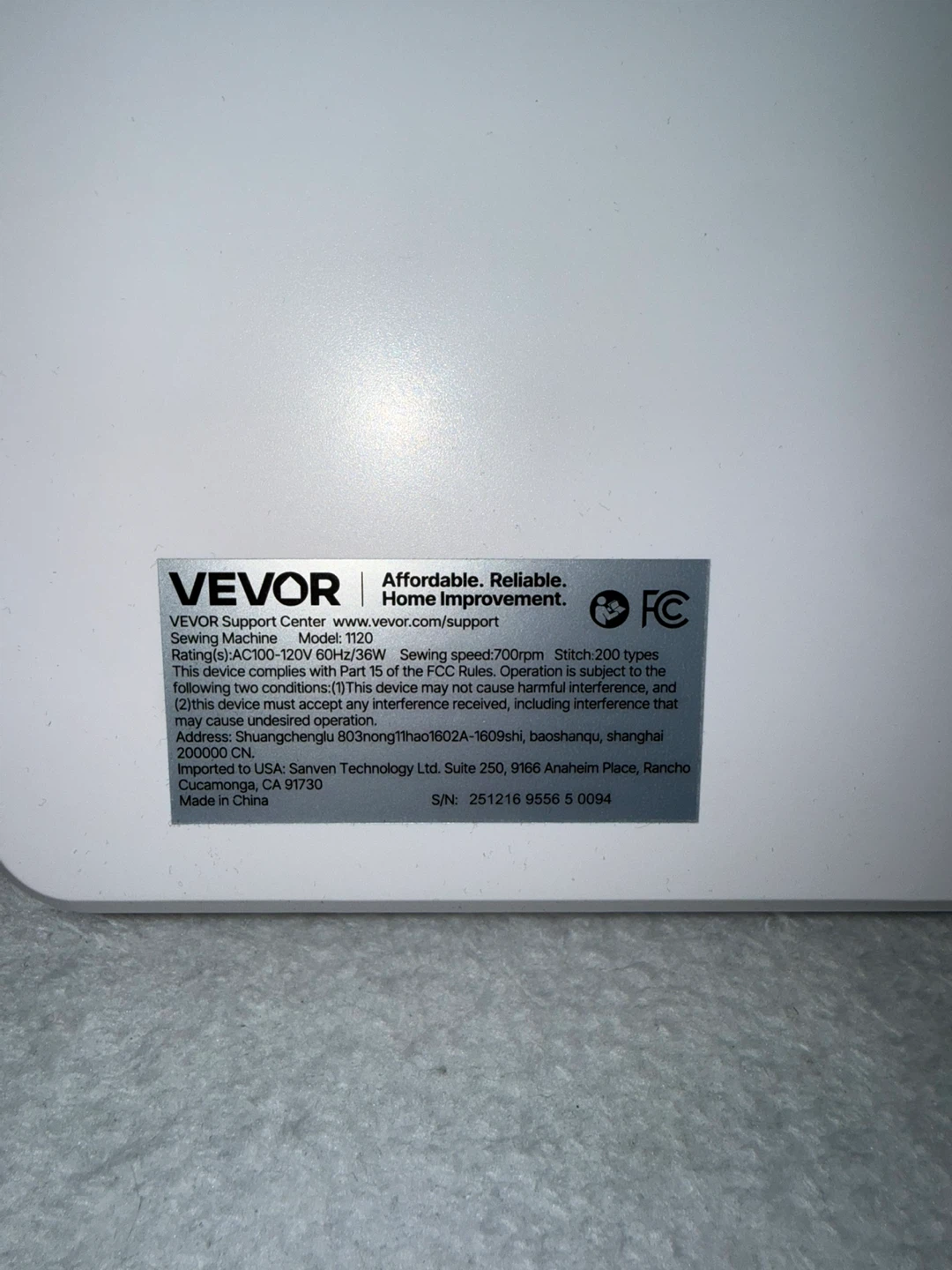 Vevor Model 1120 Sewing Machine - photo 5
