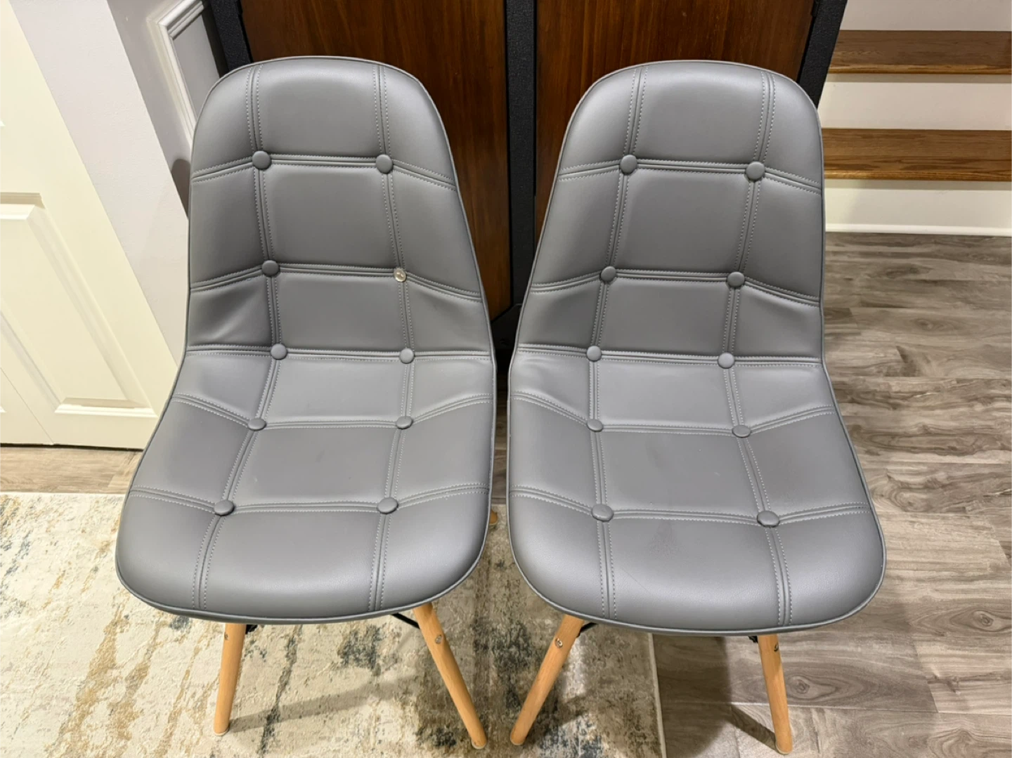 Set of 2 Gray Tufted Dining Chairs - photo 2