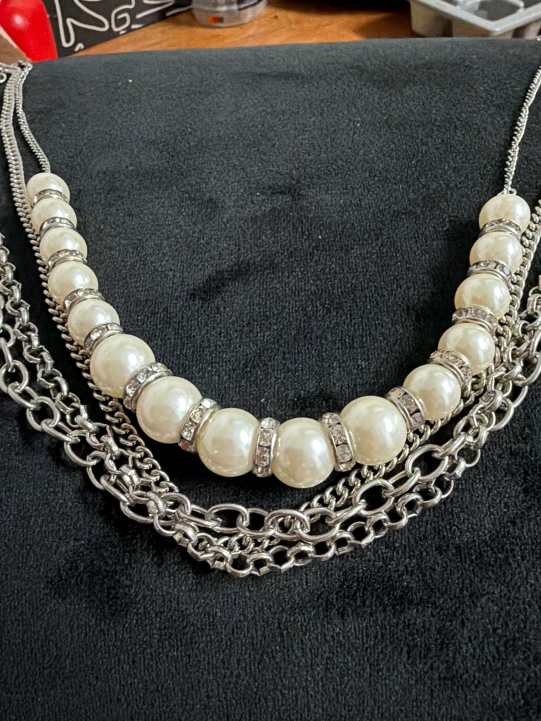 Multi-strand Faux Pearl and Silver-tone Chain Necklace