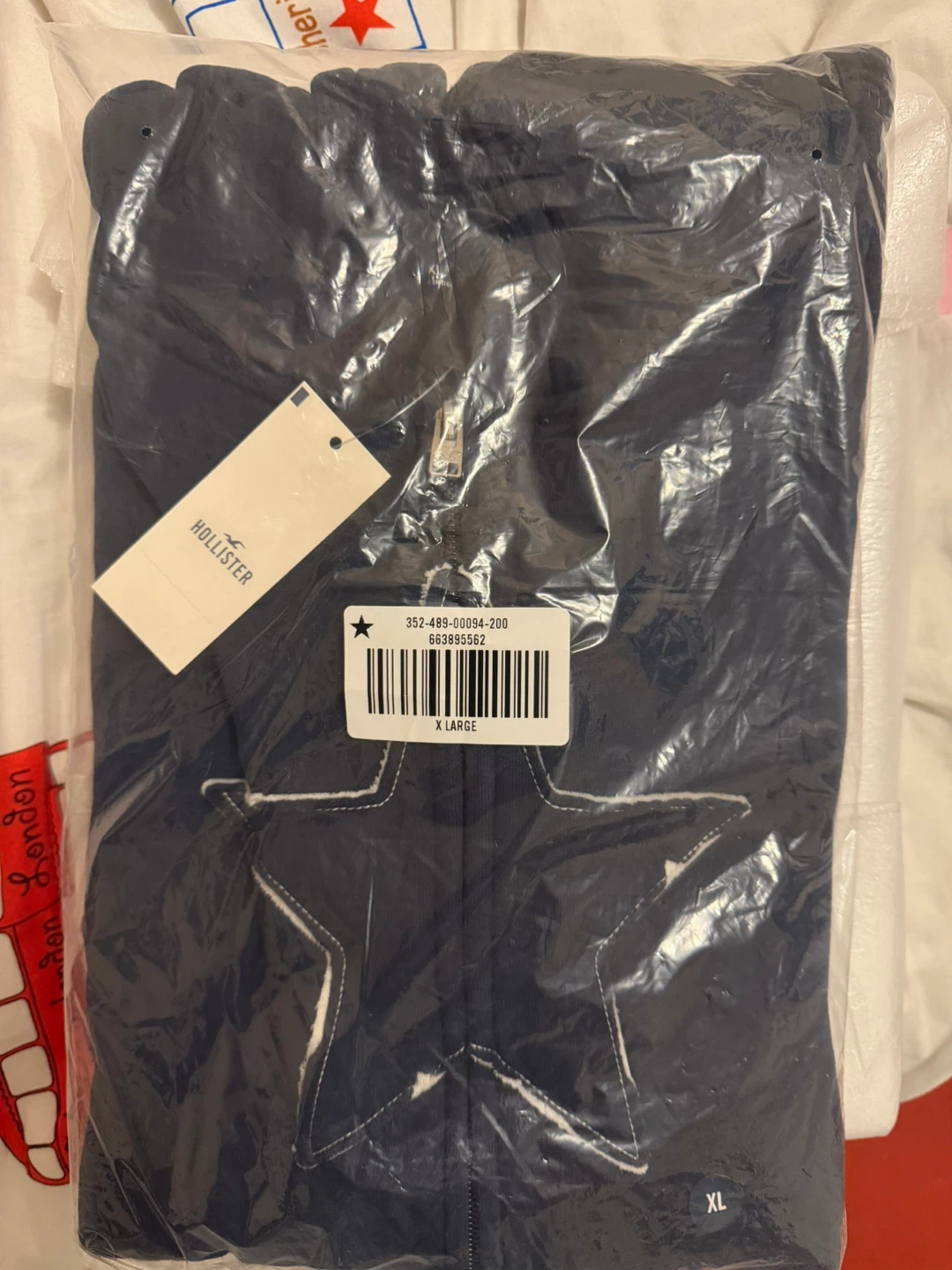 Hollister Navy Star Zip-Up Hoodie - XL
