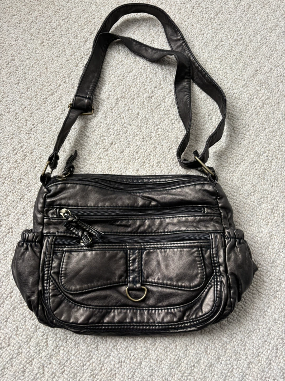 Black Faux Leather Crossbody Bag