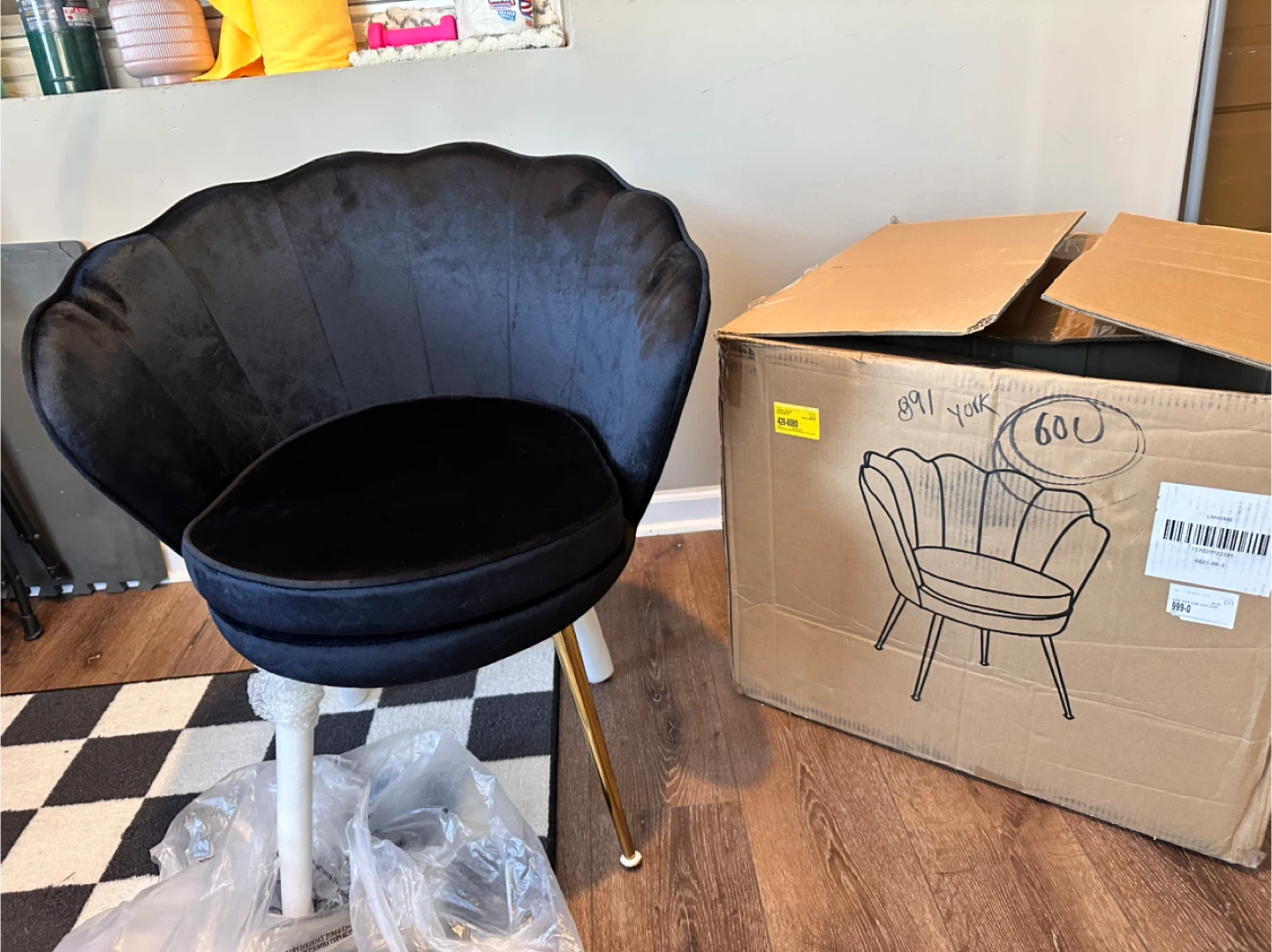 New Black Velvet Accent Chair with Gold Legs - photo 2