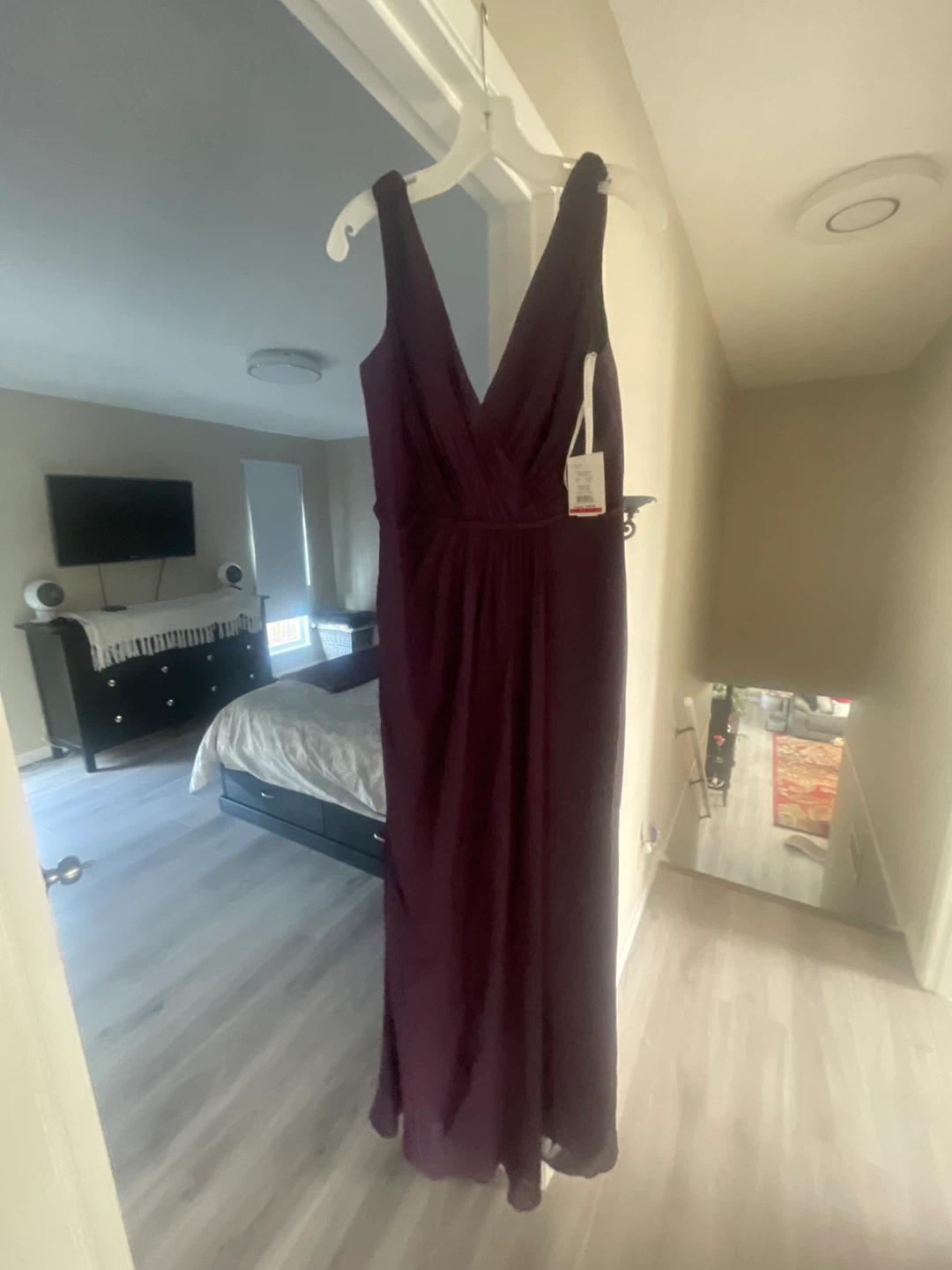 Women's Burgundy V-Neck Maxi Dress