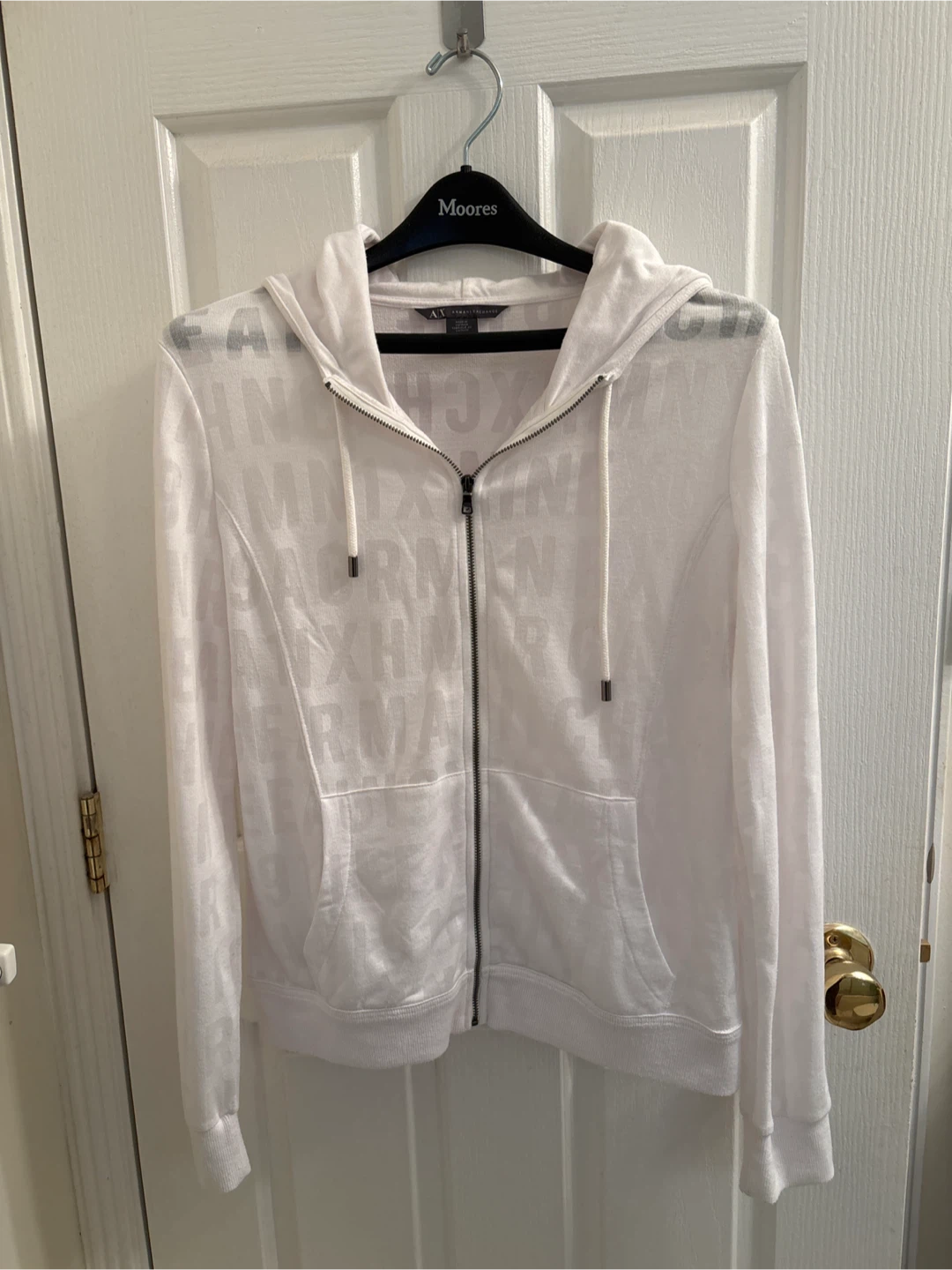 Armani Exchange White Zip-Up Hoodie