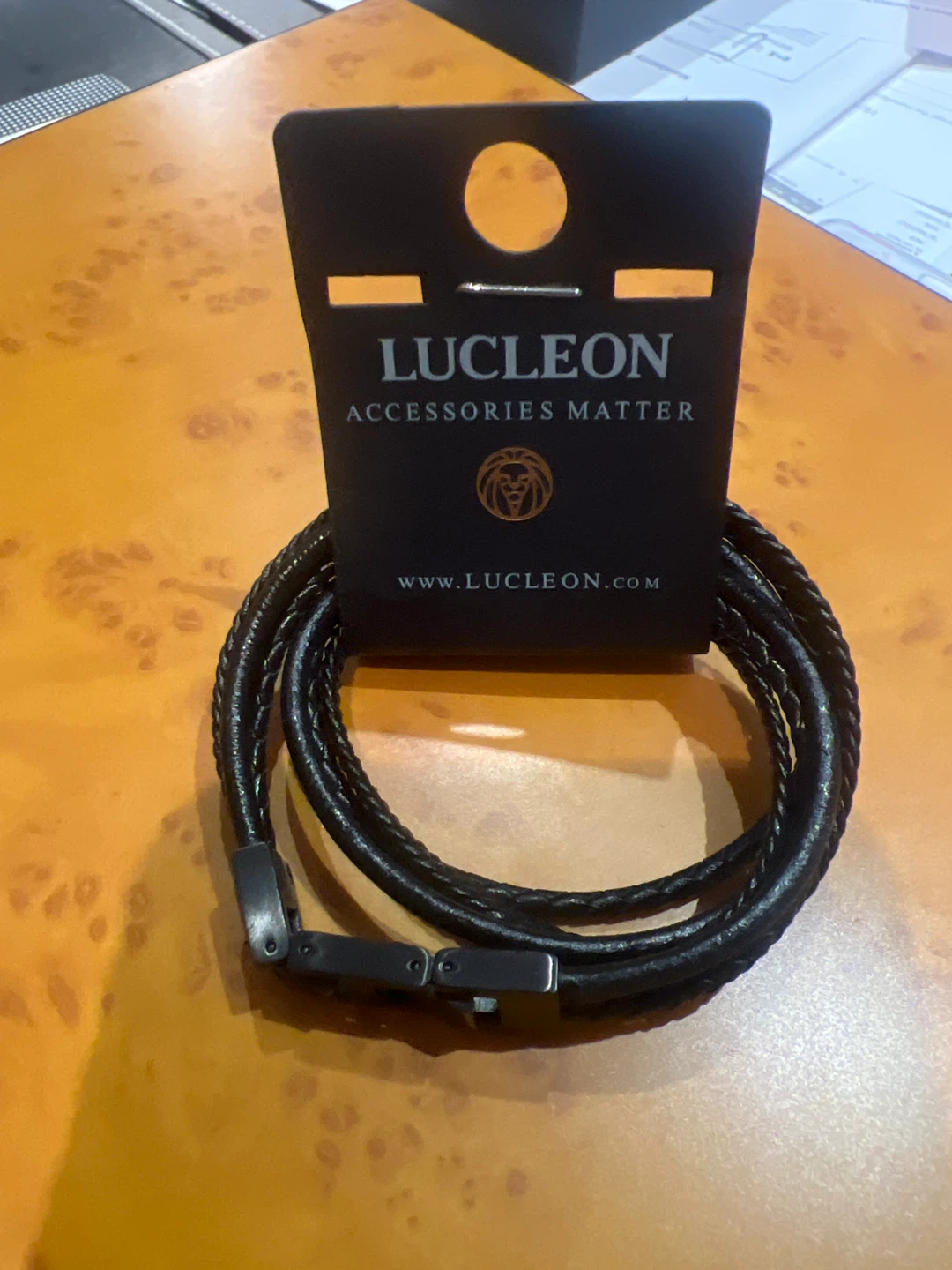 LUCLEON Black Braided Leather Bracelet