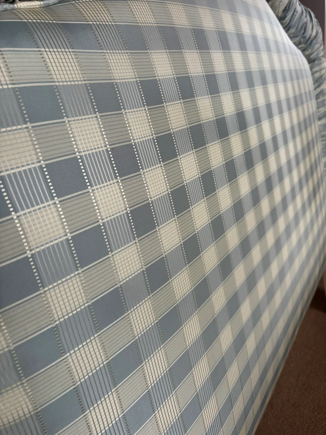 Headboard with Blue and Tan Plaid Upholstery - photo 3