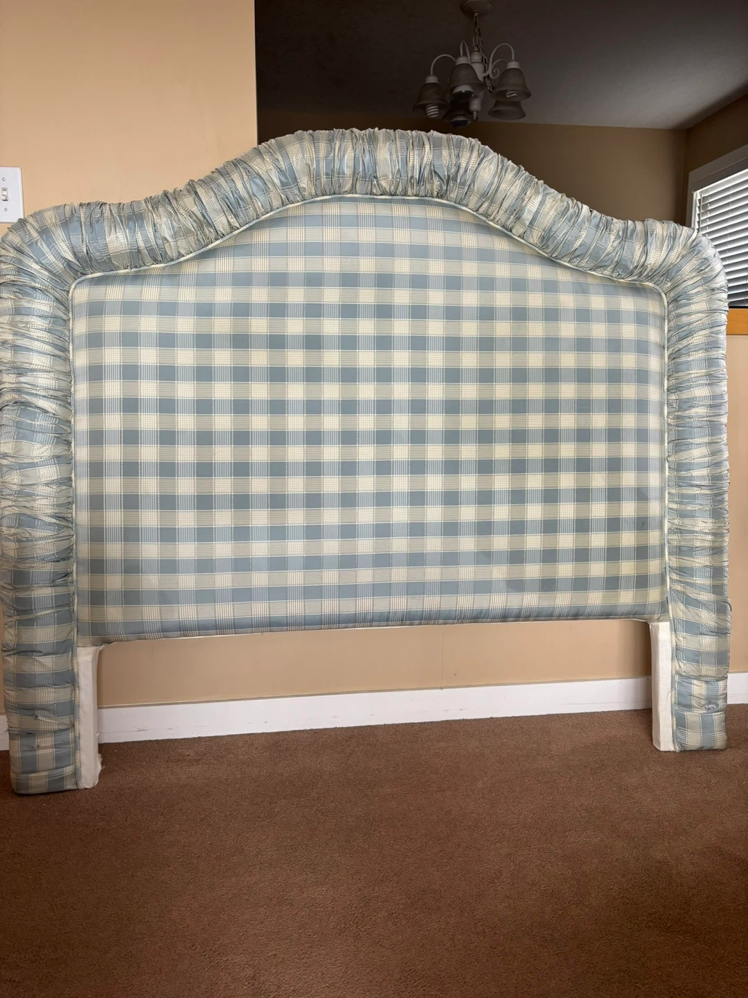 Headboard with Blue and Tan Plaid Upholstery - photo 2