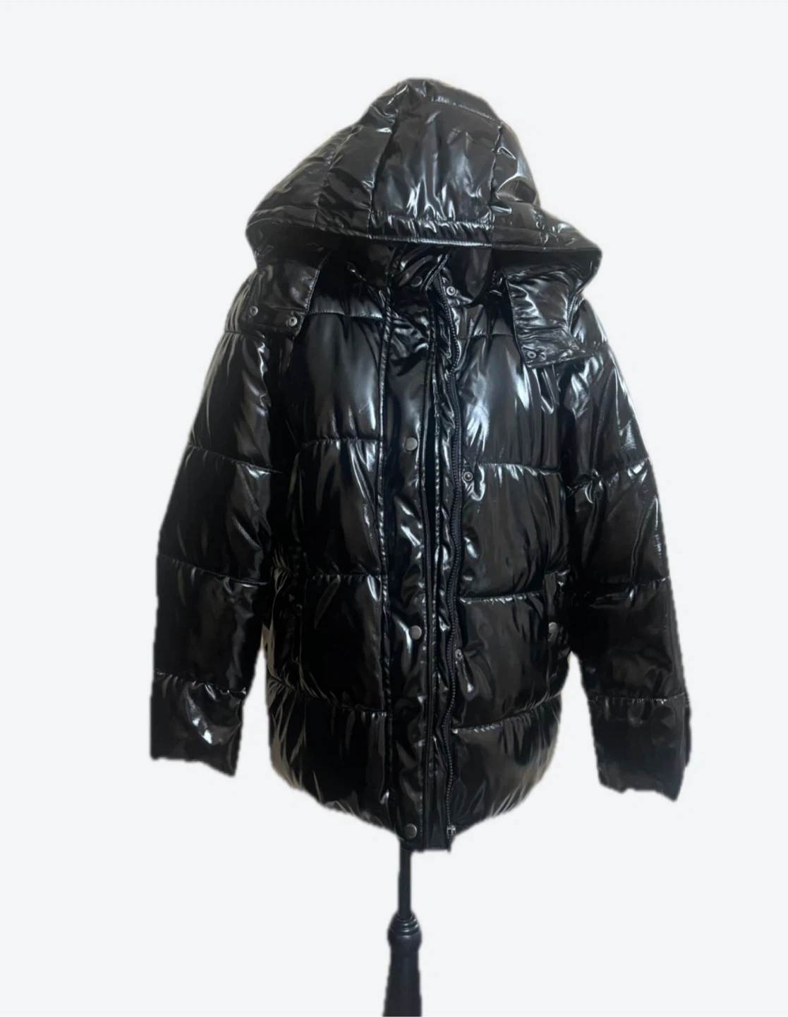 Noisy May Black Shiny Puffer Hooded Jacket