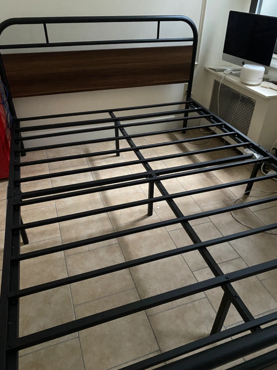Metal Queen Size Bed Frame with Wood Headboard - photo 2