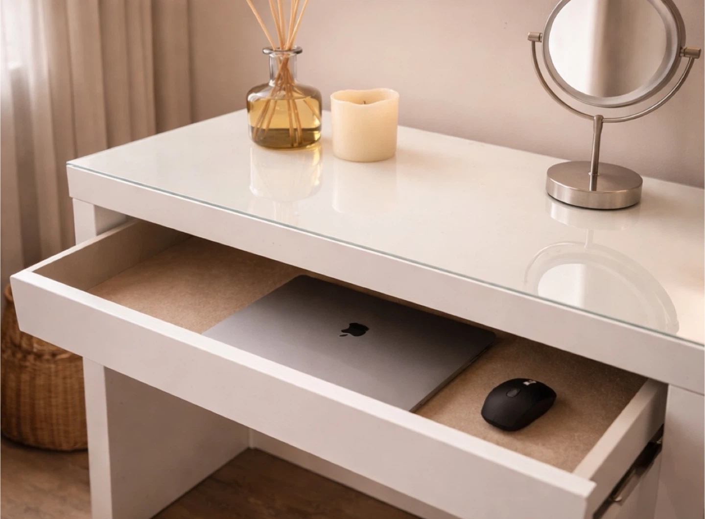 White ikea Malm Dressing Table with Drawer