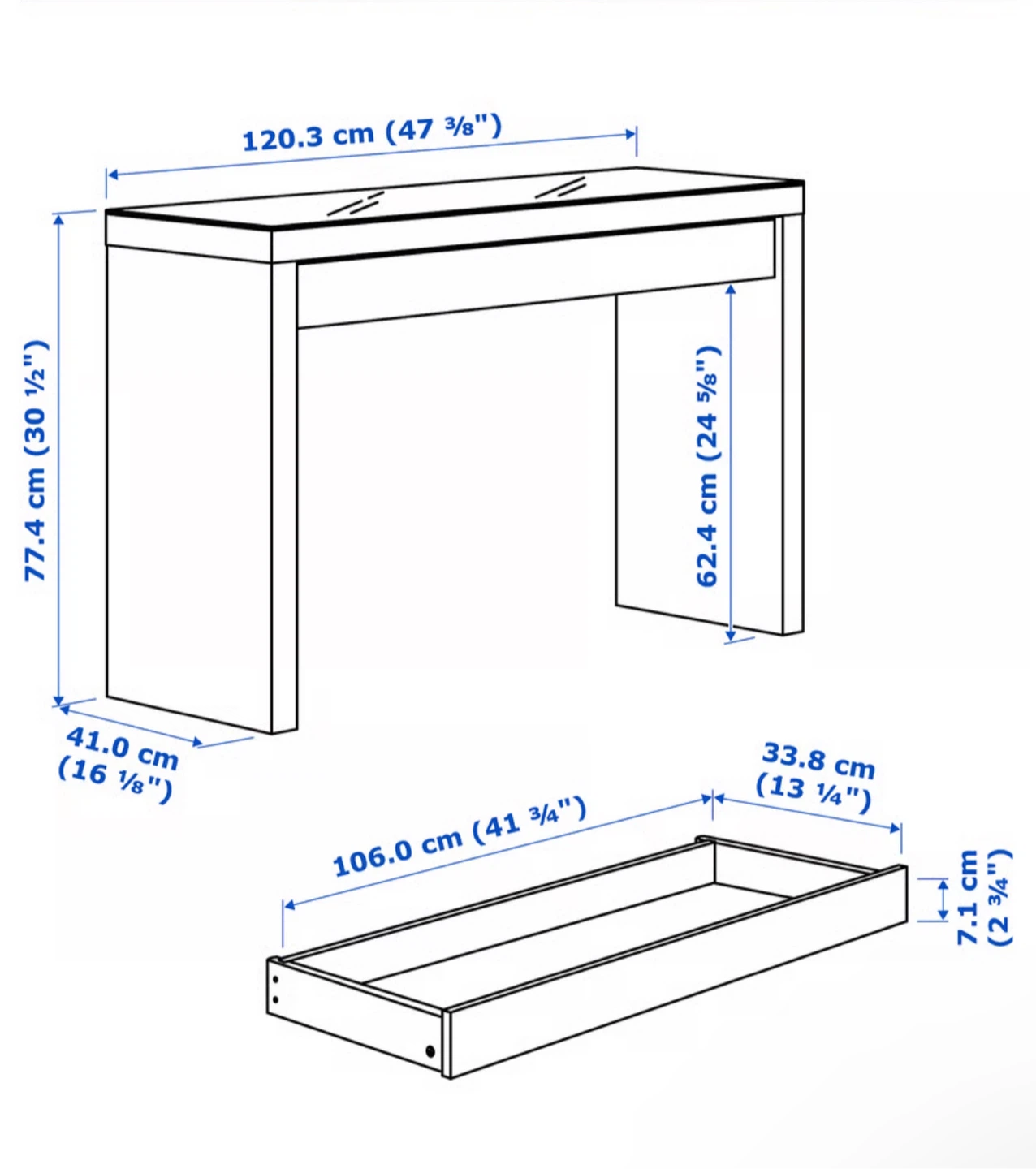 White ikea Malm Dressing Table with Drawer - photo 3