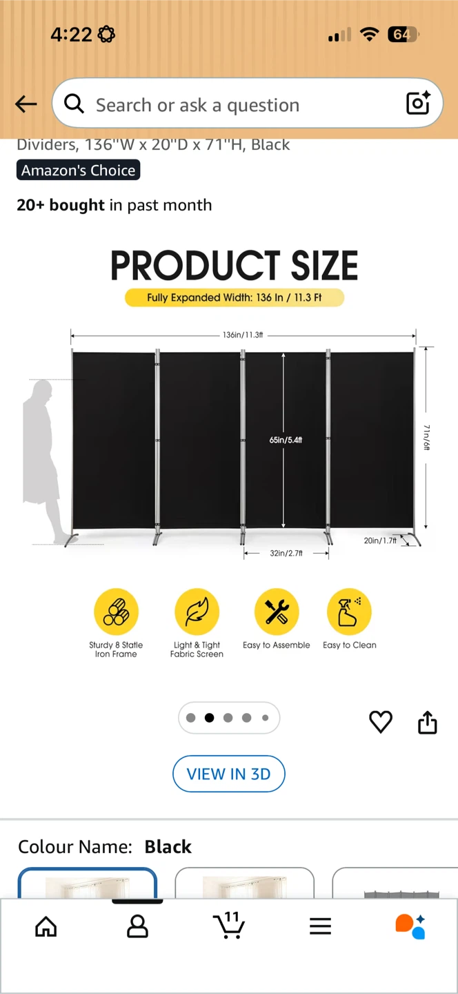 RANTILA 4 Panel Room Divider - Black - photo 2