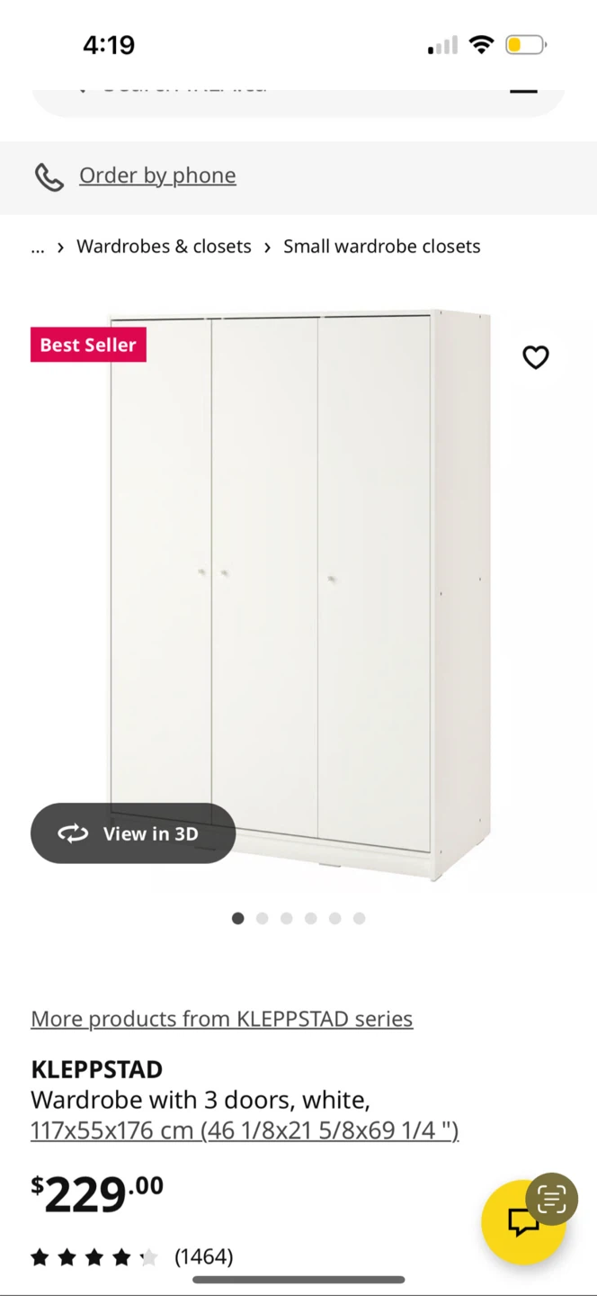 KLEPPSTAD Wardrobe with 3 doors, white