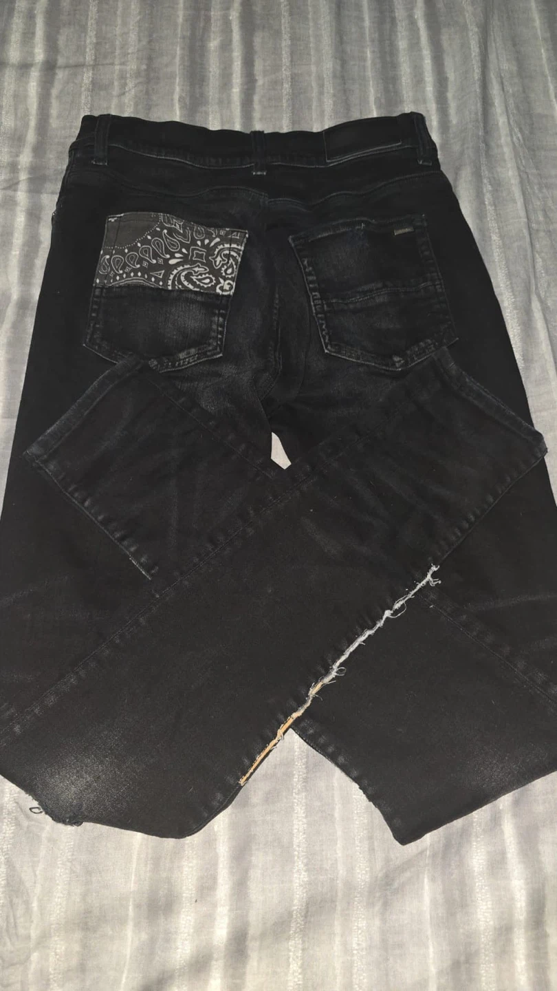 Amiri Black Slim Fit Jeans with Bandana Pocket Detail - photo 4