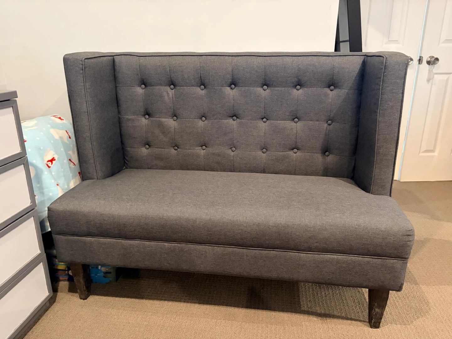 Dark Grey Tufted Loveseat