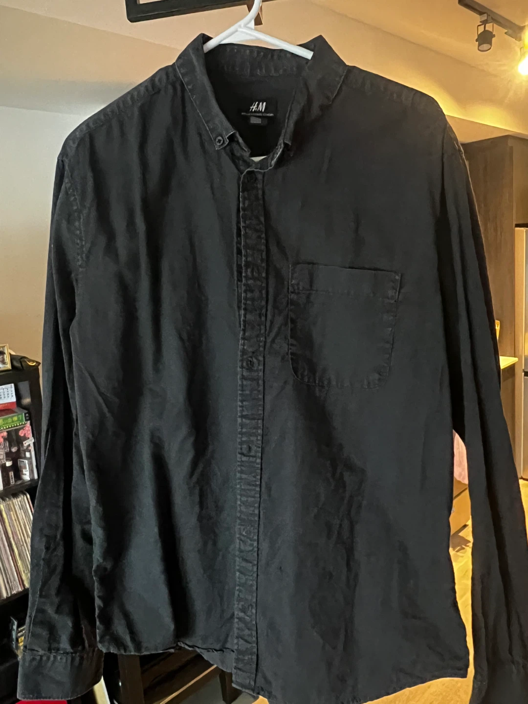 H&M Men's Black Long Sleeve Button-Up Shirt - Size L