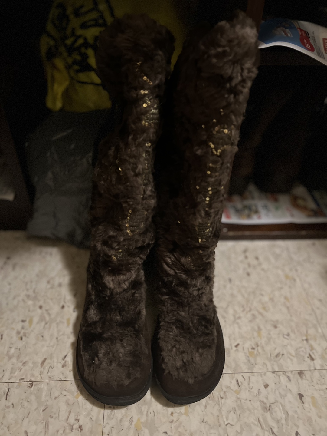 Brown Boots with Gold Sequins-size 7.5