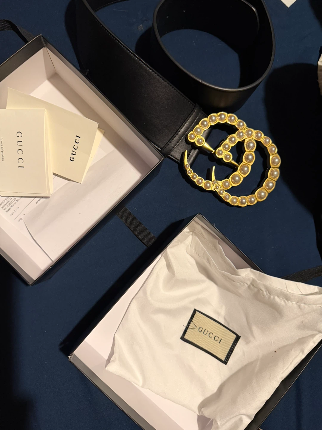 Gucci Black Leather Belt with Pearl GG Buckle - photo 3