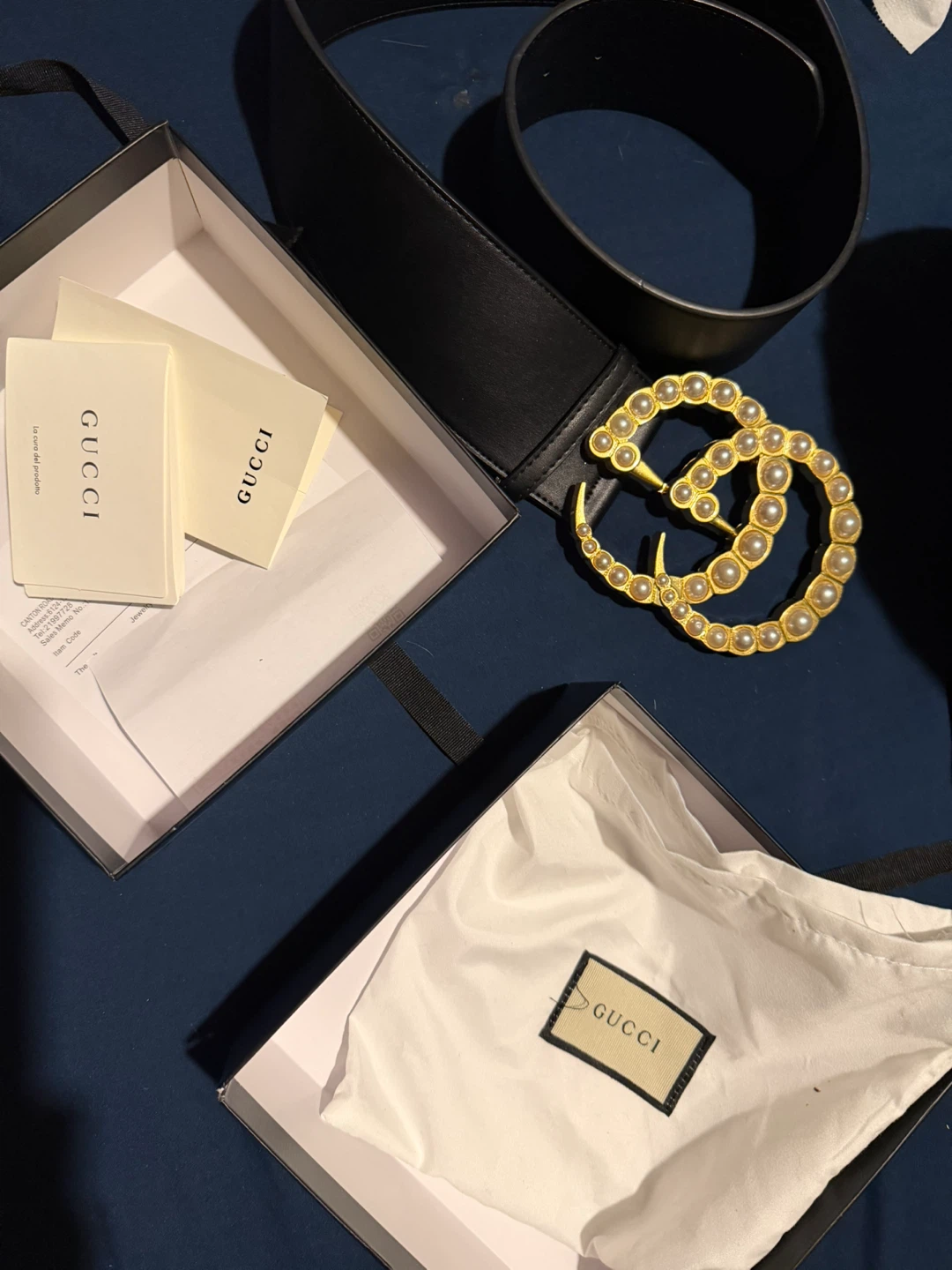 Gucci Black Leather Belt with Pearl GG Buckle - photo 2