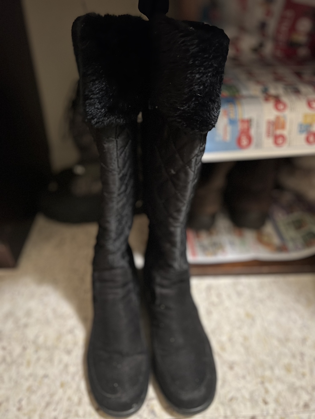 Black Quilted Wedge Boots-size 8 - photo 2