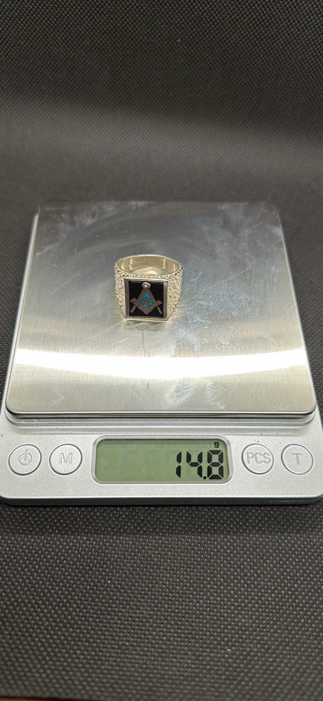 Masonic Ring - Black Enamel and Turquoise Inlay