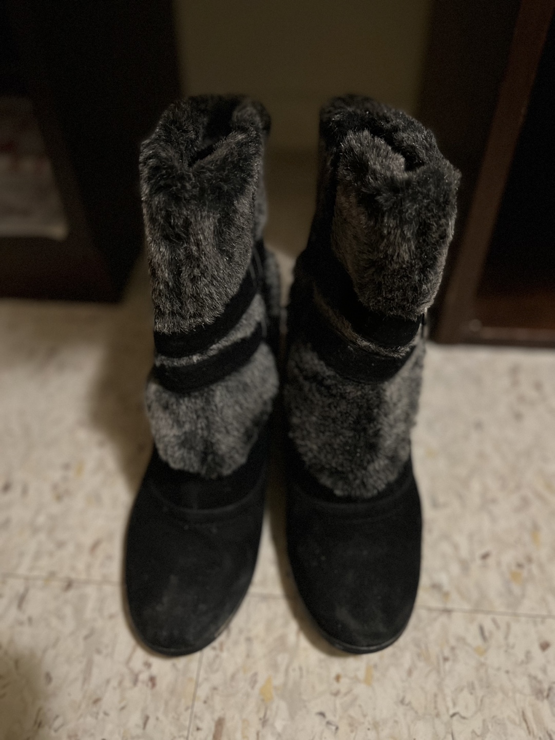Black Suede Trimmed Heeled Boots Size 10
