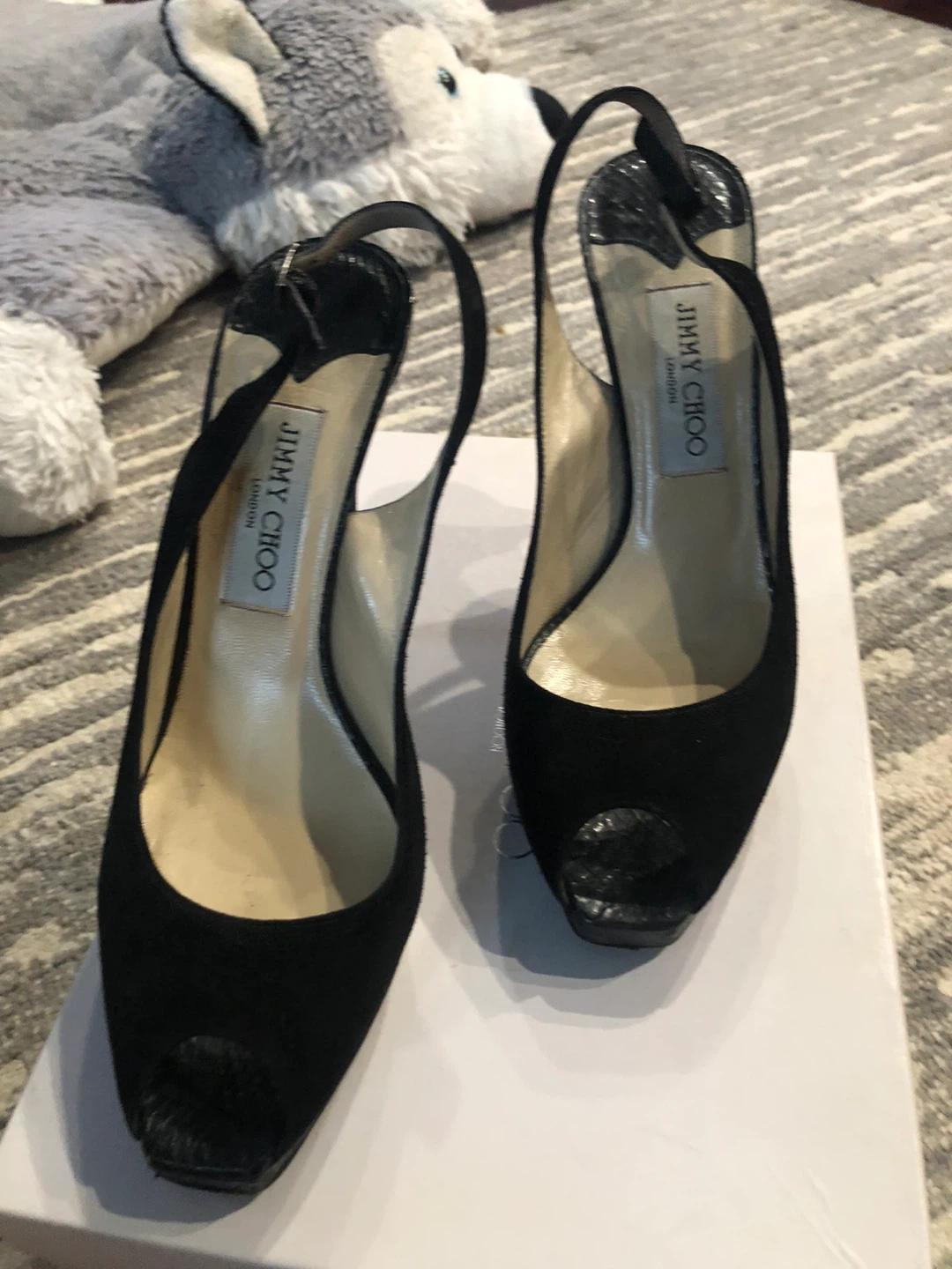 Jimmy Choo Black Suede Peep-Toe Slingback Heels - photo 5