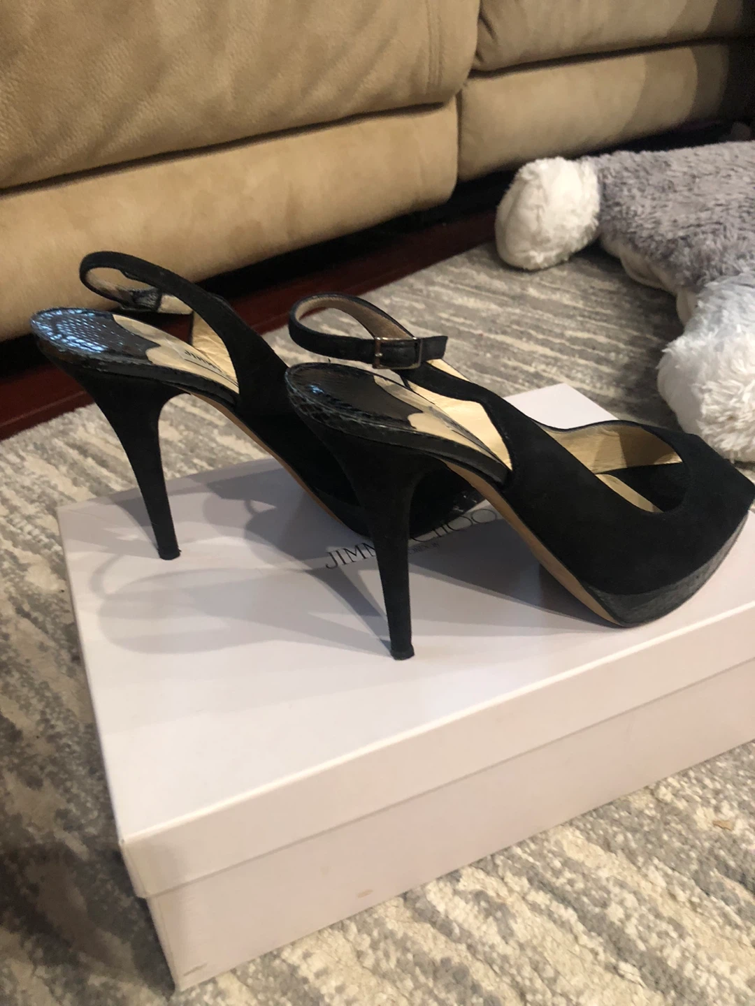 Jimmy Choo Black Suede Peep-Toe Slingback Heels - photo 3