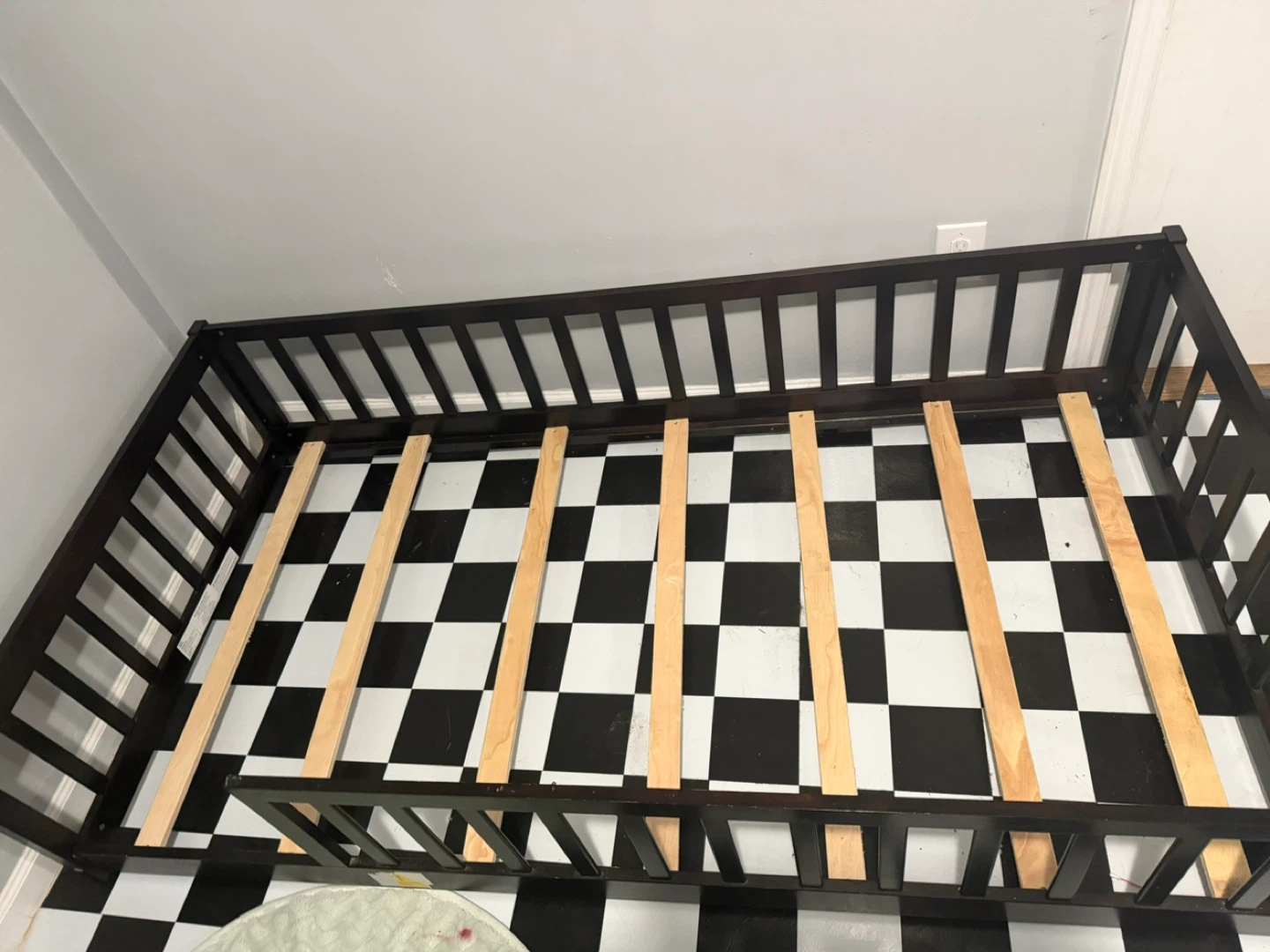 Kids Twin Size floor Bed Frame - Dark Brown - photo 2