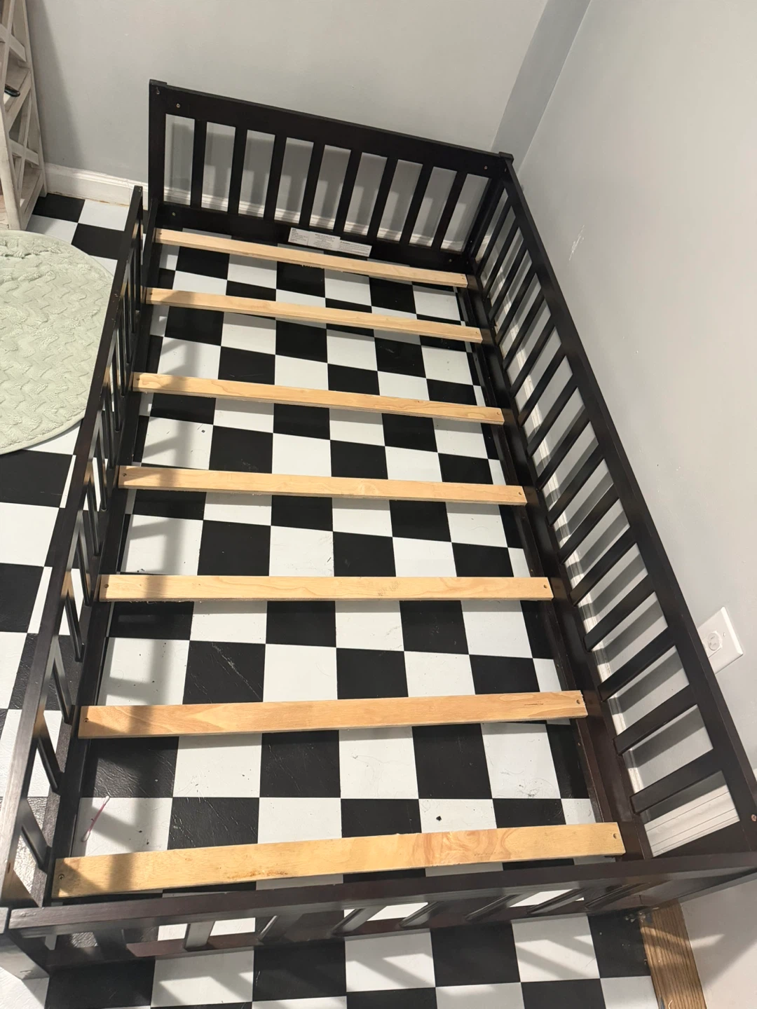 Kids Twin Size floor Bed Frame - Dark Brown - photo 3