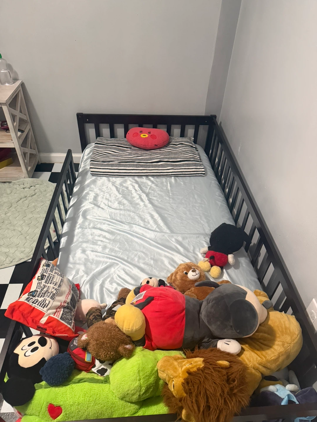 Kids Twin Size floor Bed Frame - Dark Brown