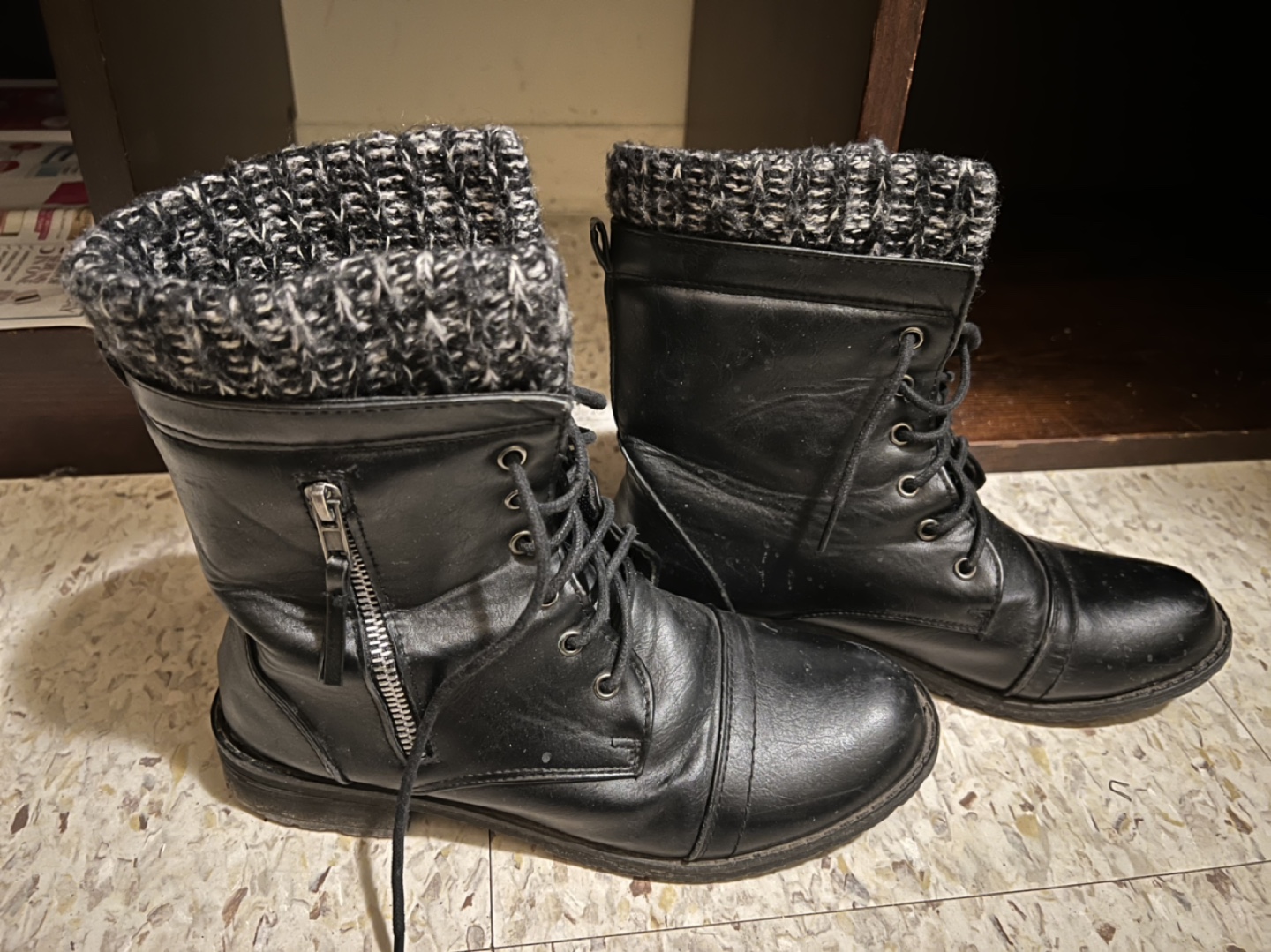 Black Combat Boots with Knit Cuff-size 8 - photo 2