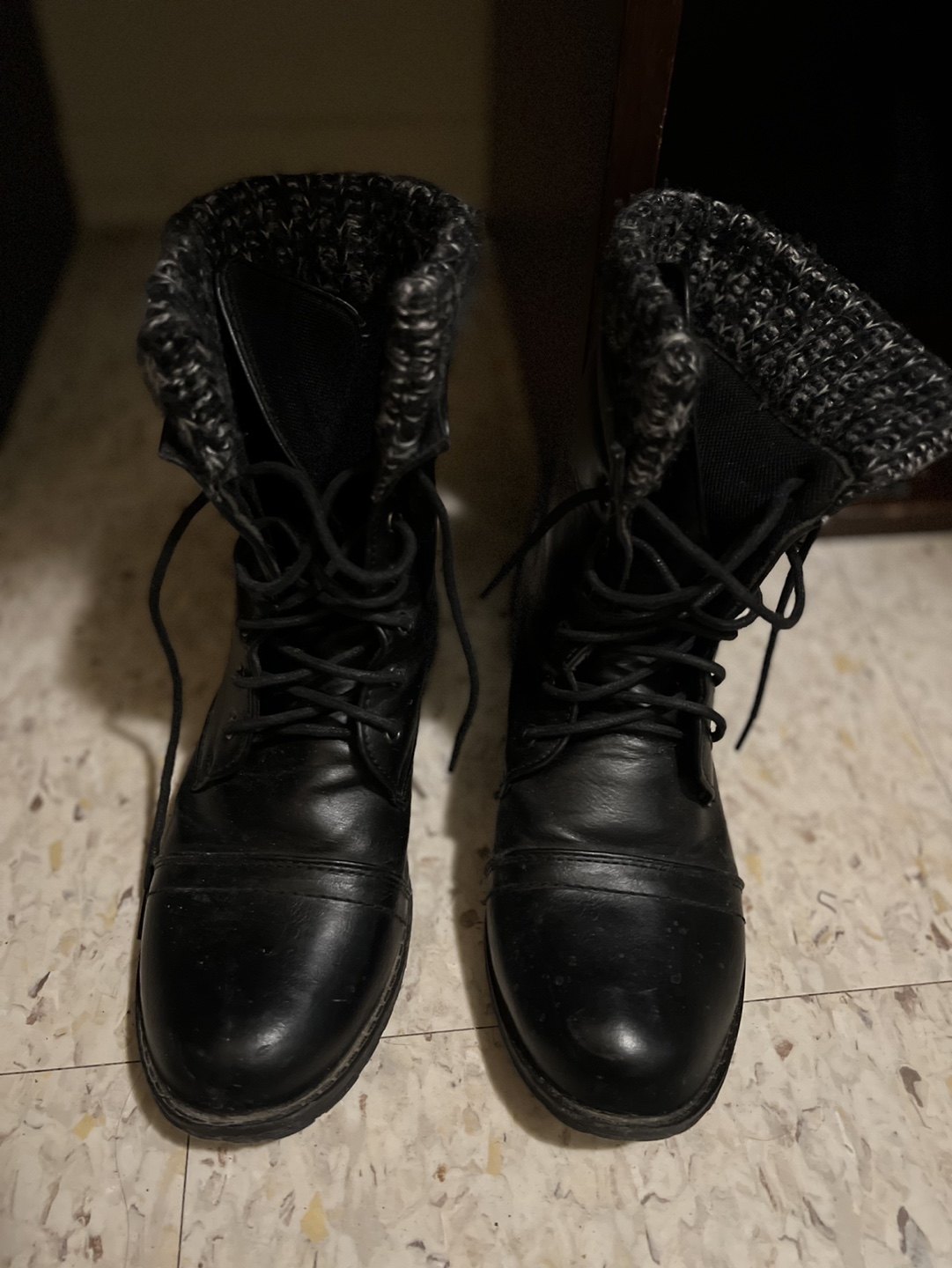 Black Combat Boots with Knit Cuff-size 8