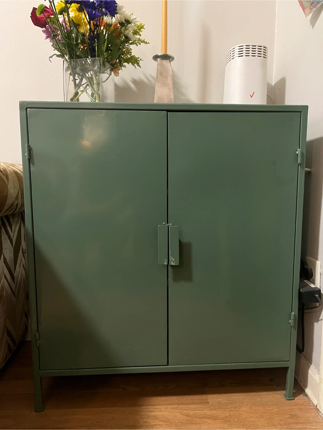 Green Metal Storage Cabinet with Wood Shelves - photo 3