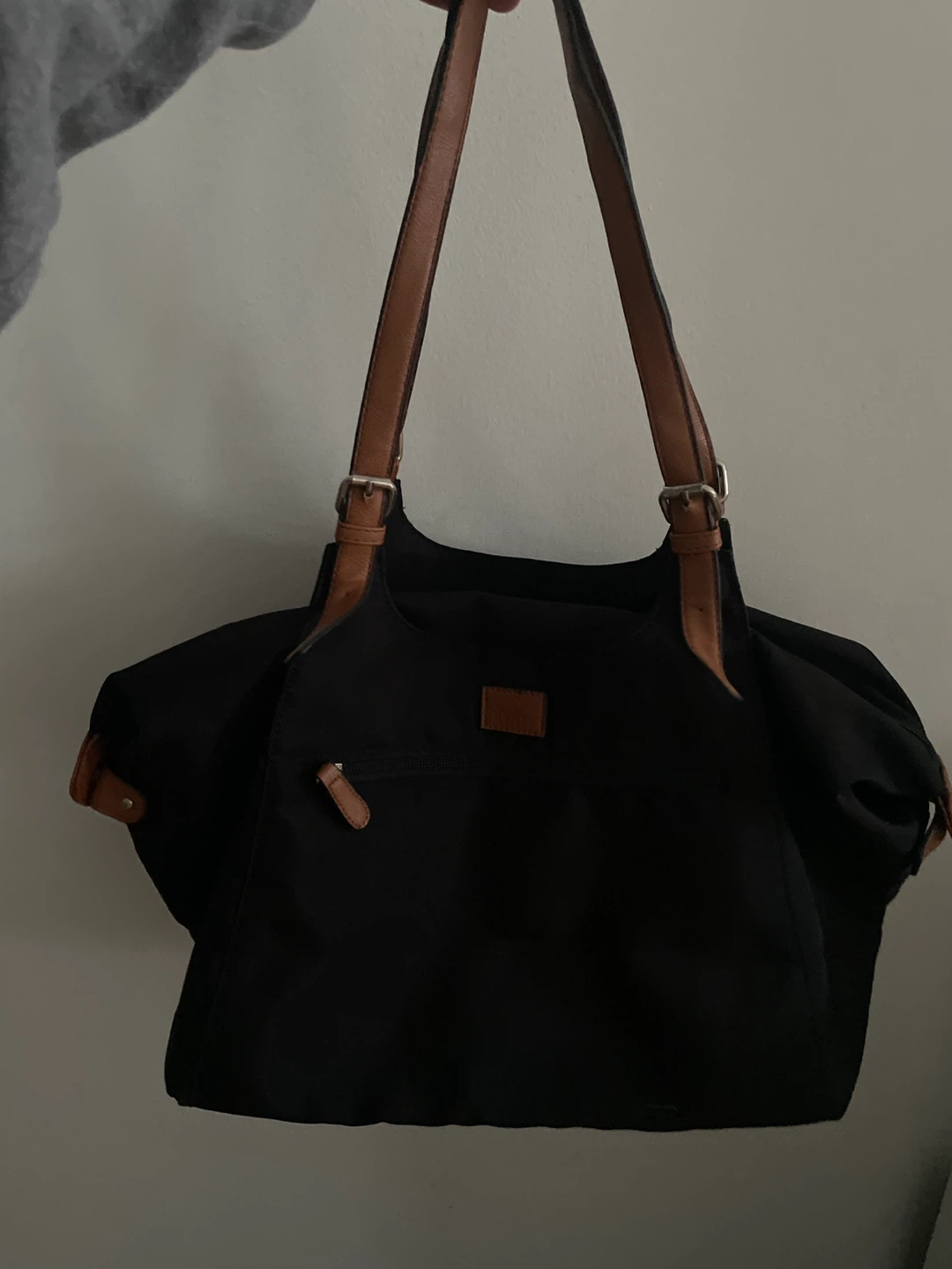 Roots 73 Black Duffle Bag with Brown Leather Accents