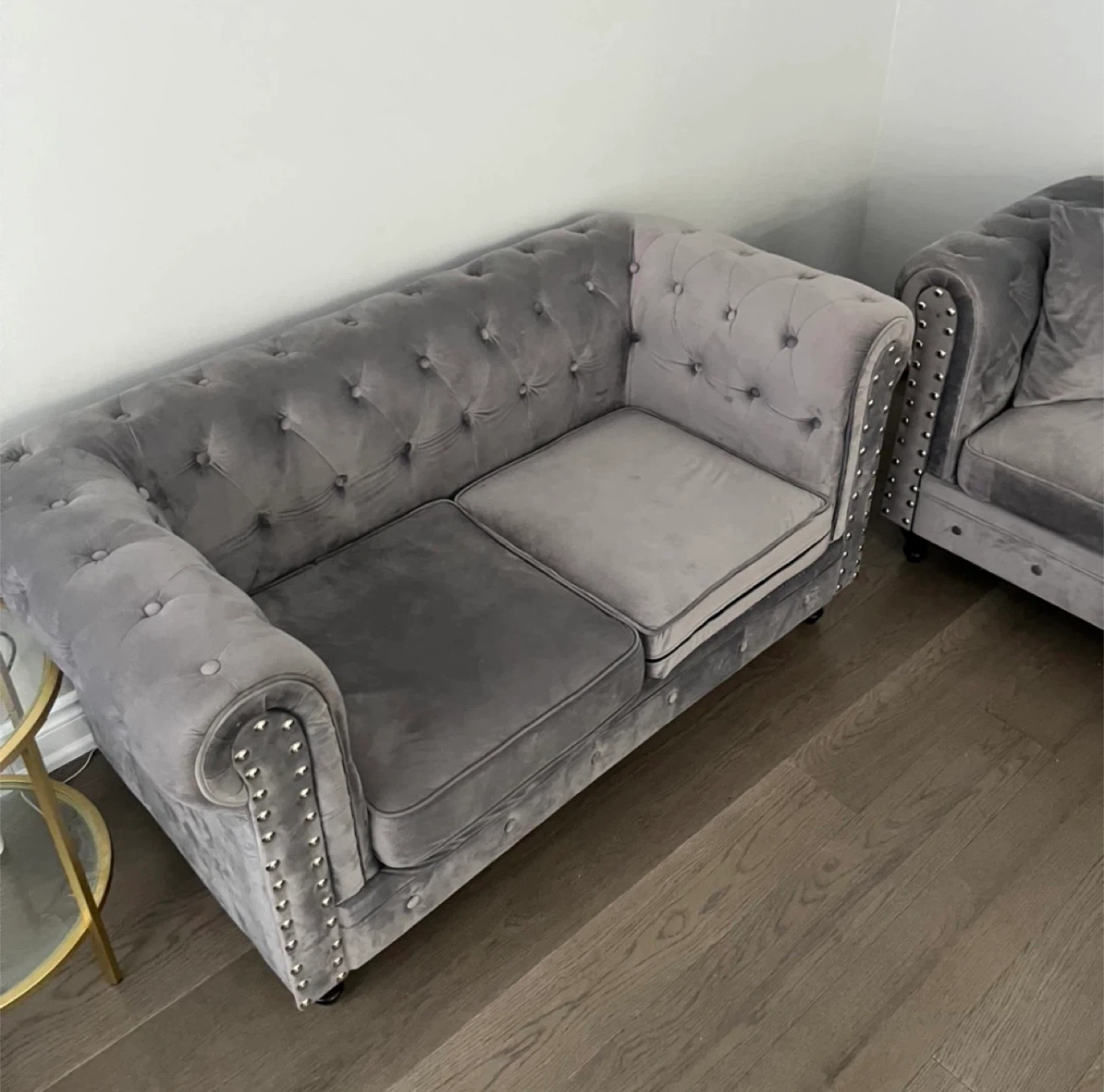 Grey Velvet Chesterfield Sofa Set - photo 2