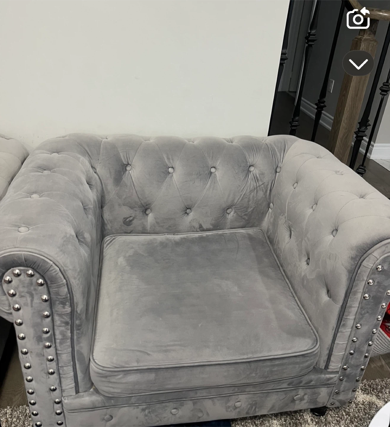 Grey Velvet Chesterfield Sofa Set - photo 4