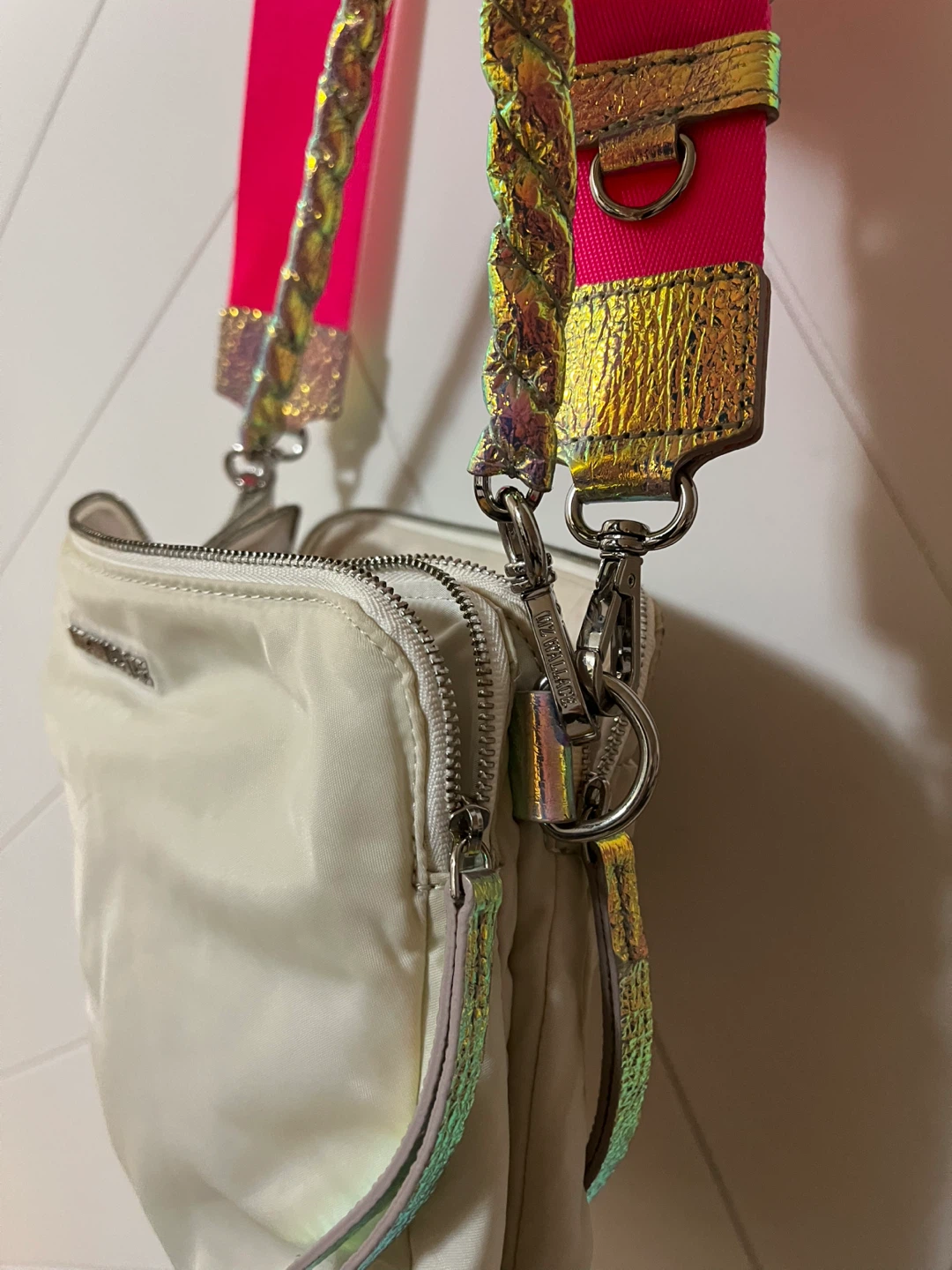 MZ Wallace Off-White Nylon Crossbody Bag with Pink Strap - photo 4