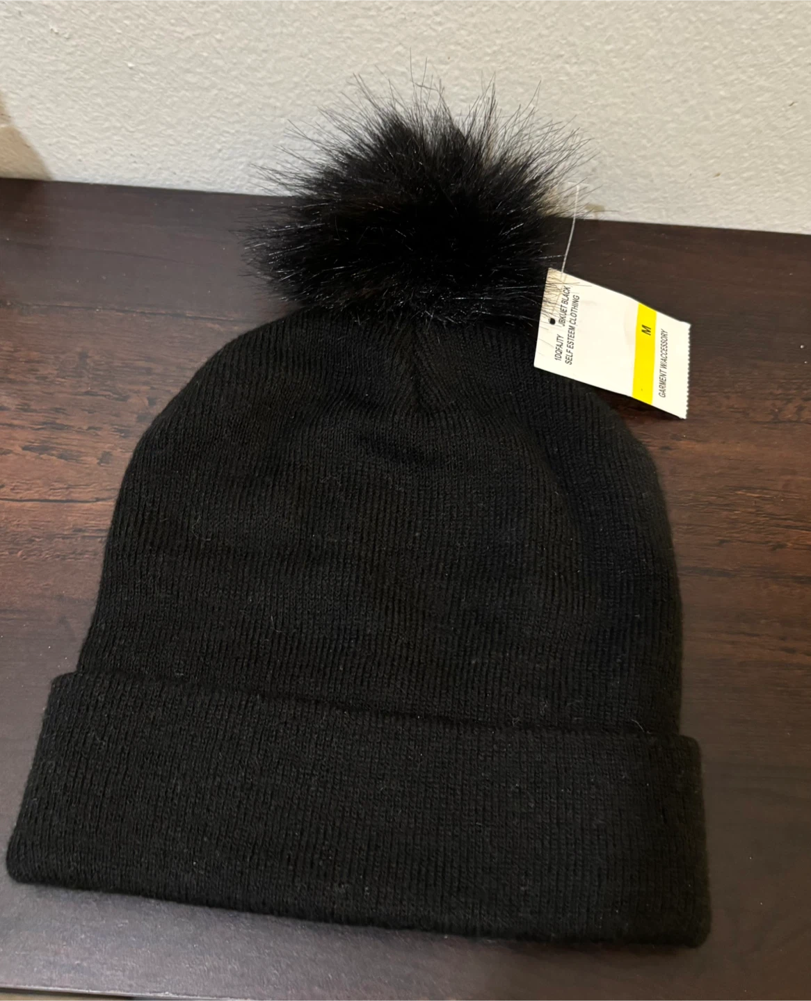 NEW-Black Pom Beanie - Size M