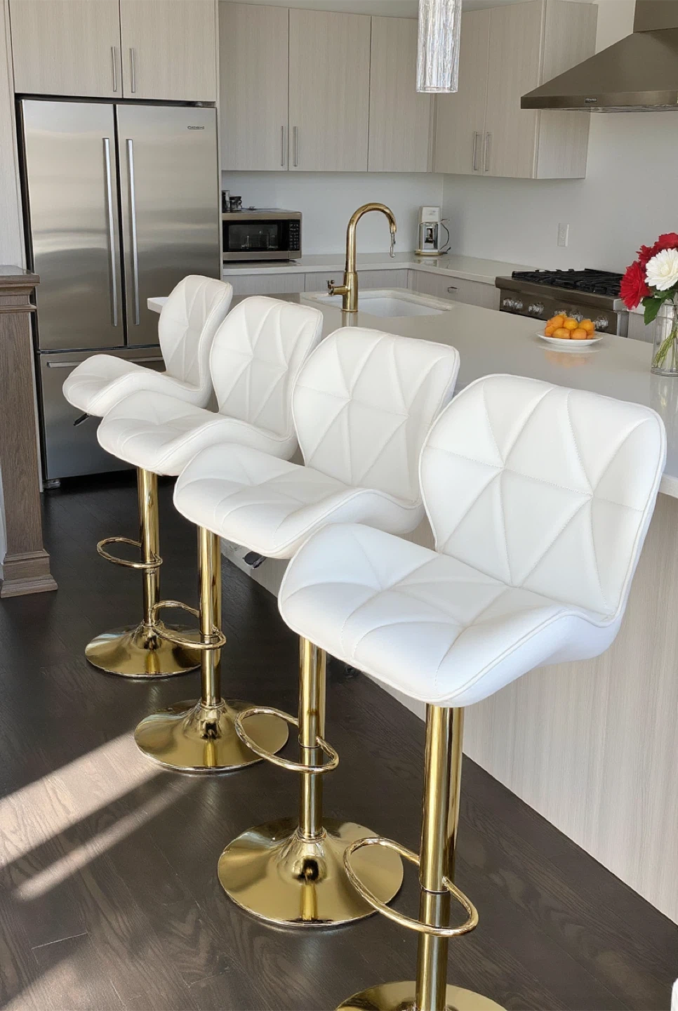 4 White Bar Stools with Gold Base - photo 5