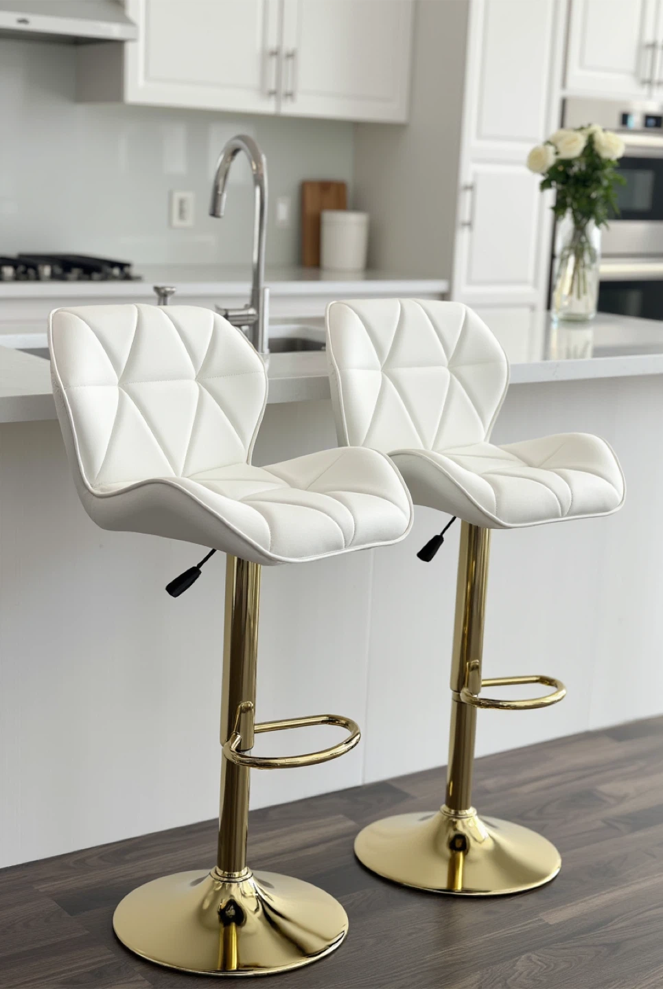 4 White Bar Stools with Gold Base - photo 3
